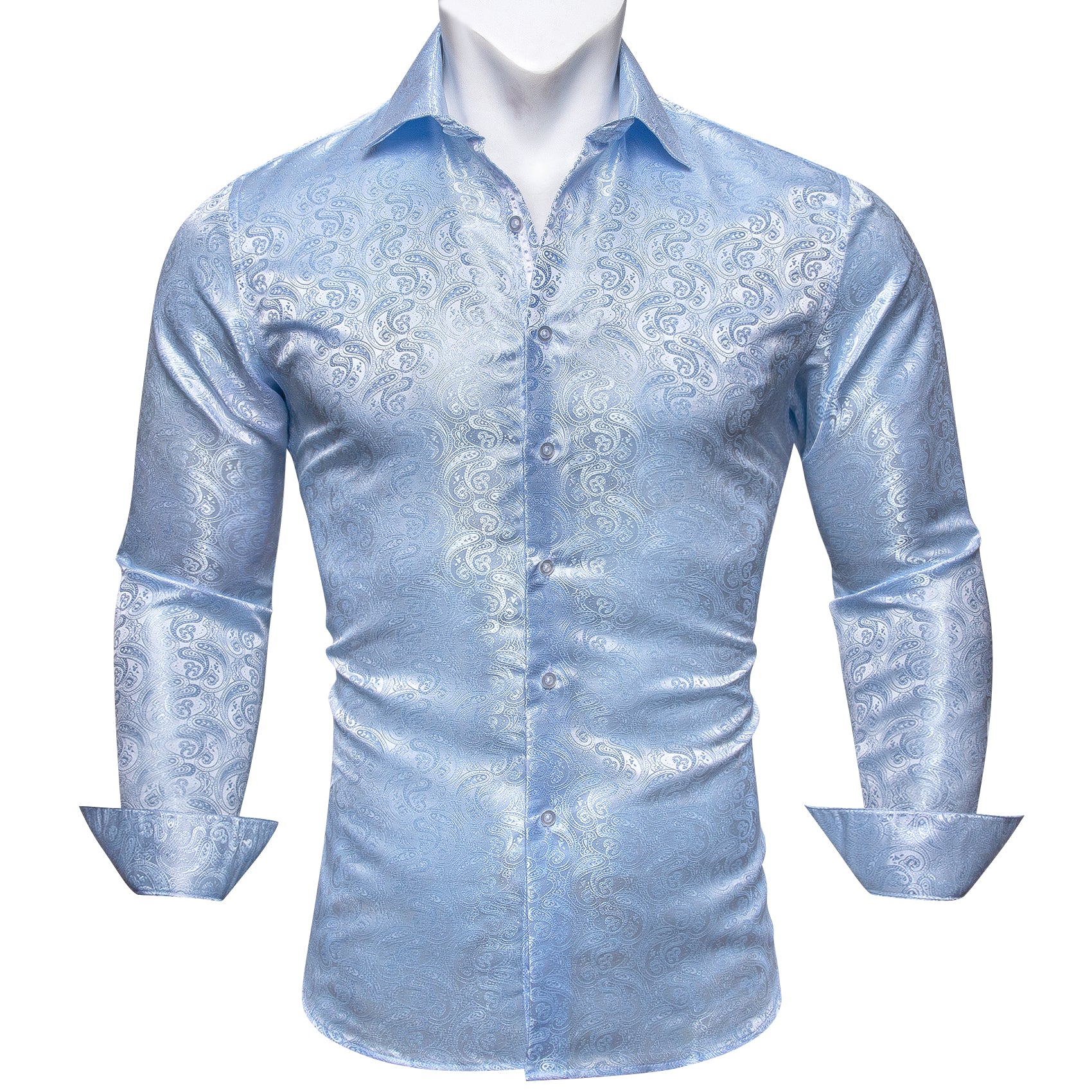 Barry.wang Sky Blue Paisley Silk Shirt