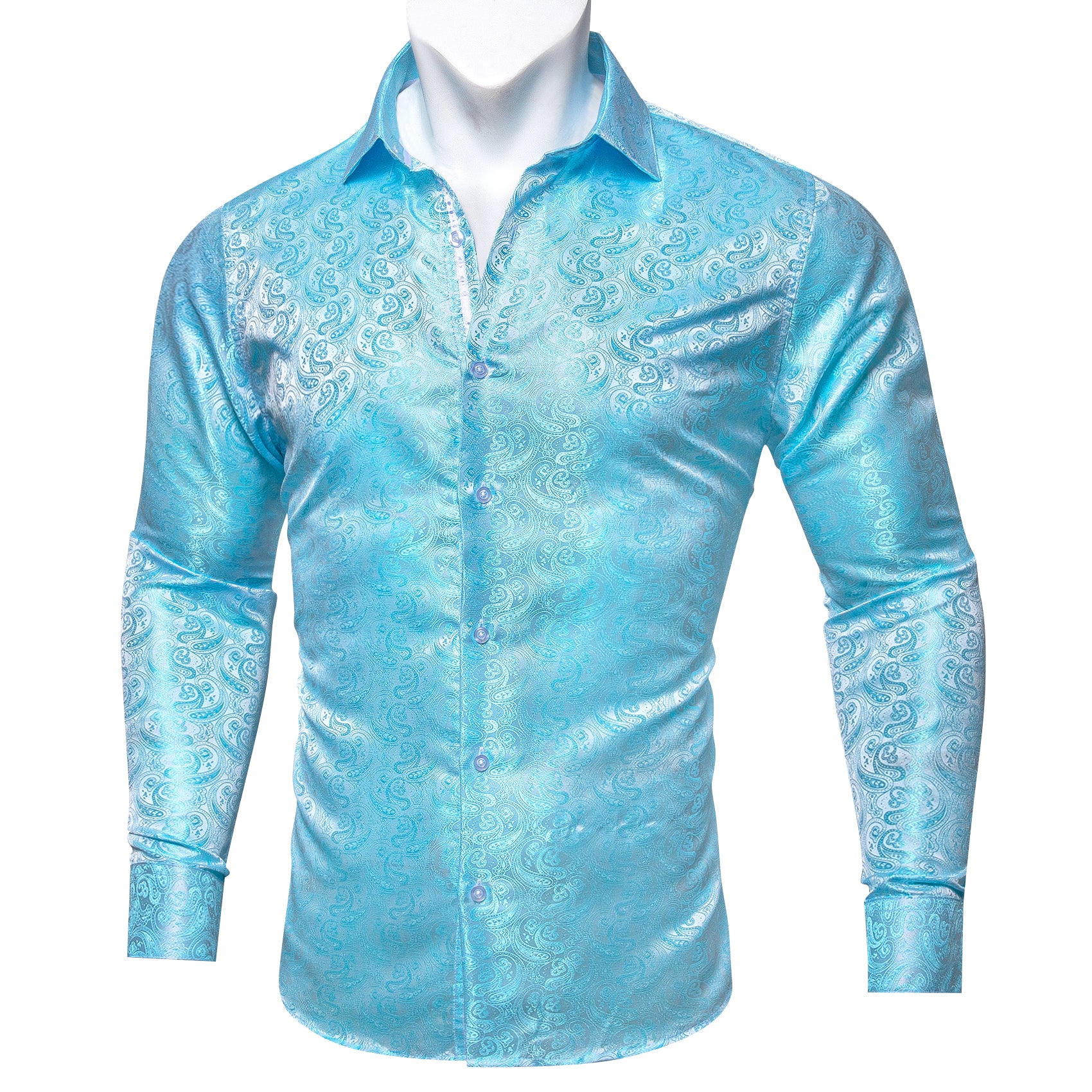 Barry.wang Button Down Shirt Teal Blue Paisley Silk Men's Long Sleeve Shirt