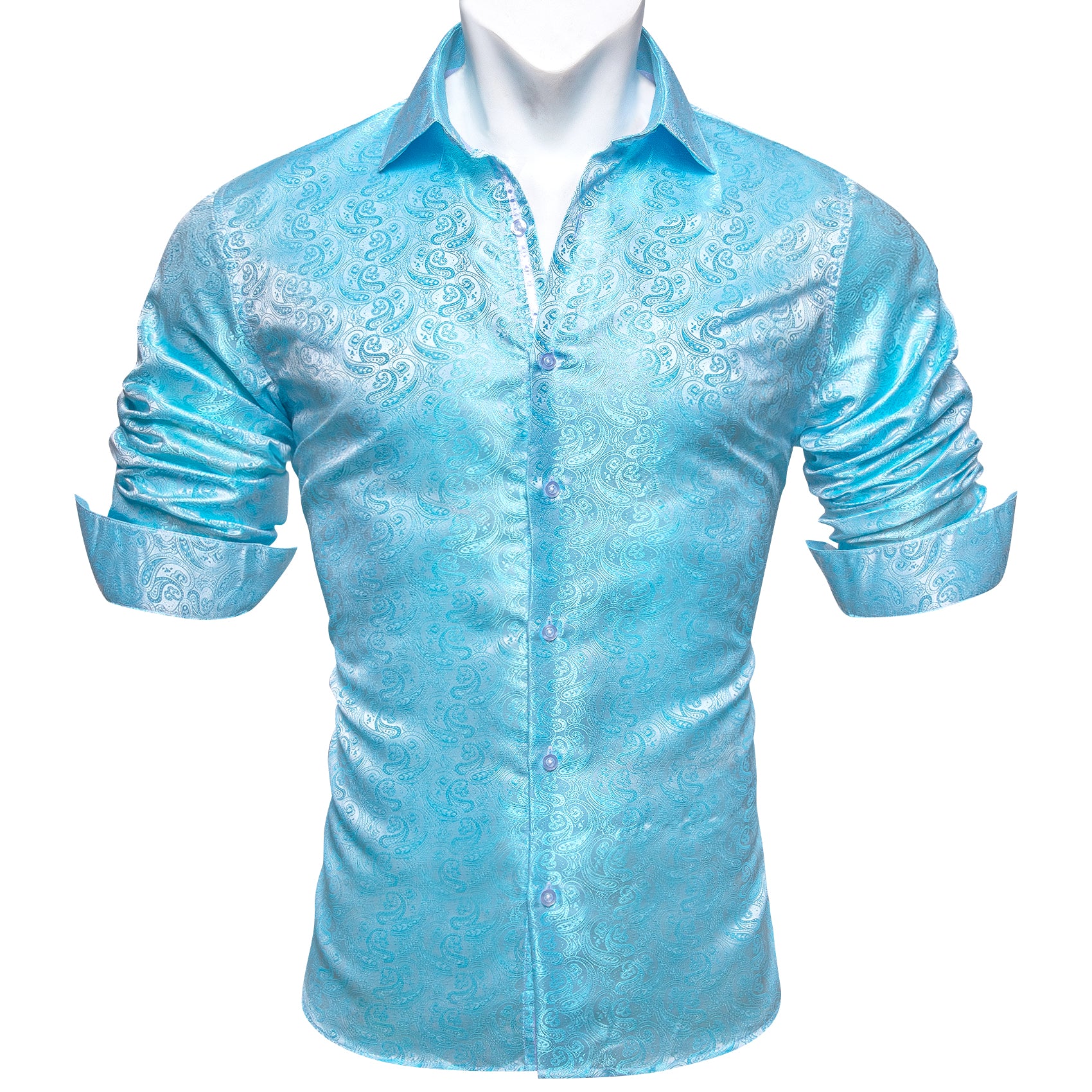 Barry.wang Teal Blue Paisley Silk Shirt