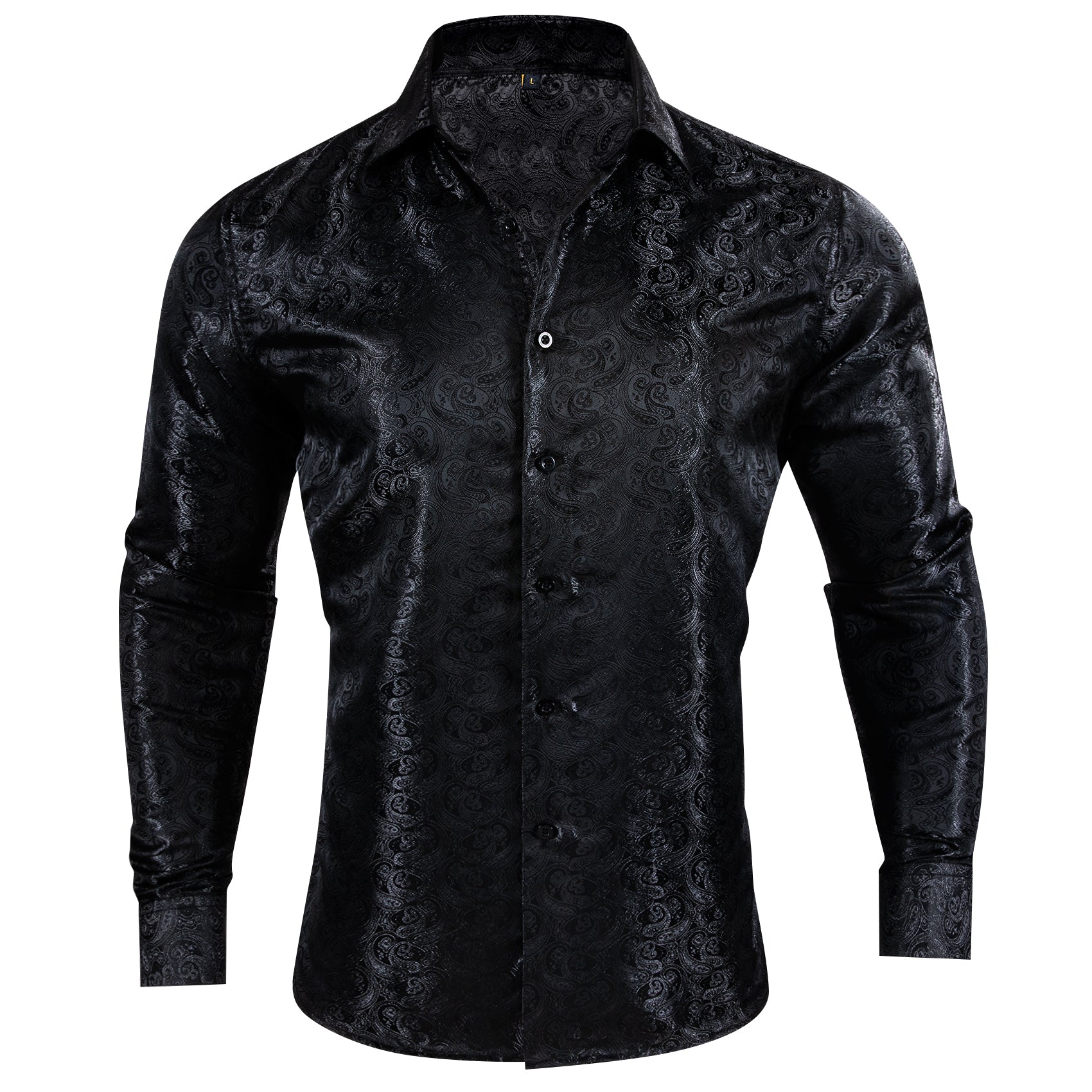 Barry.wang Luxury Black Paisley Silk Shirt