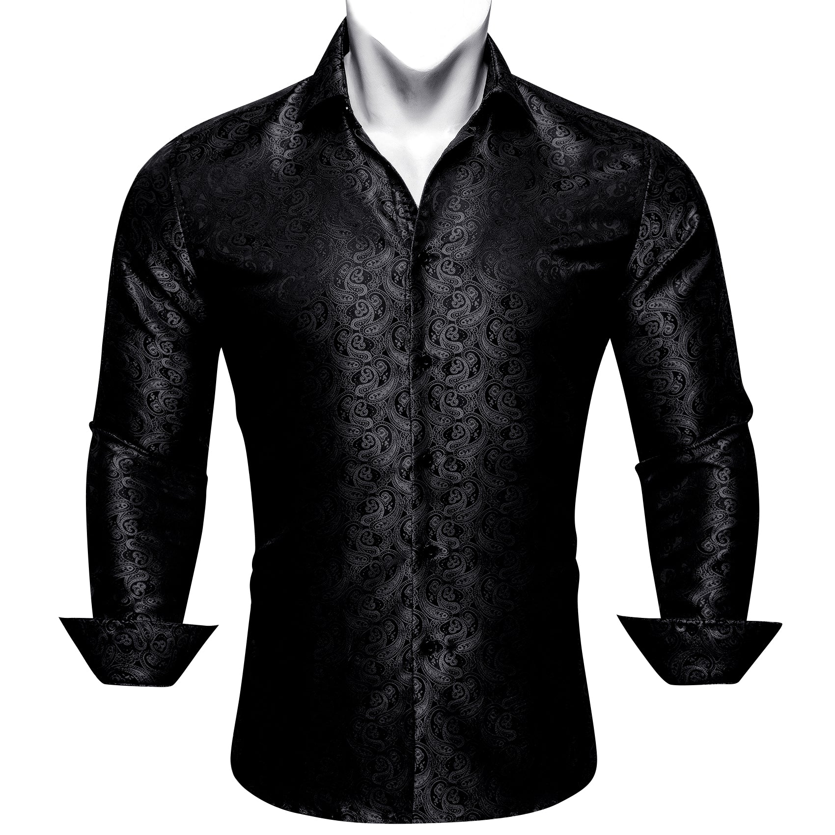 Barry.wang Luxury Black Paisley Silk Shirt