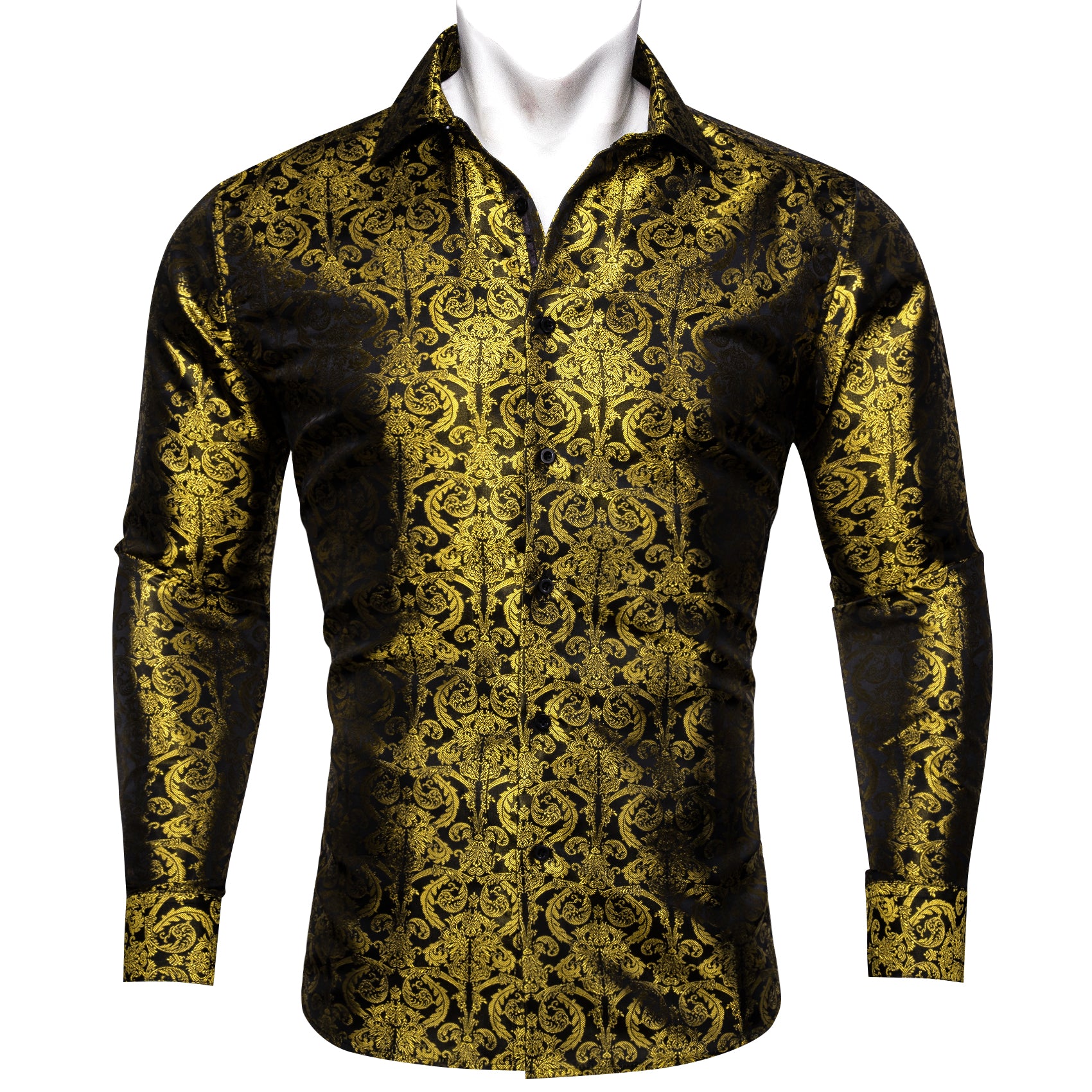Barry.wang Long Sleeve Shirt Luxury Olive Green Paisley Silk Shirt