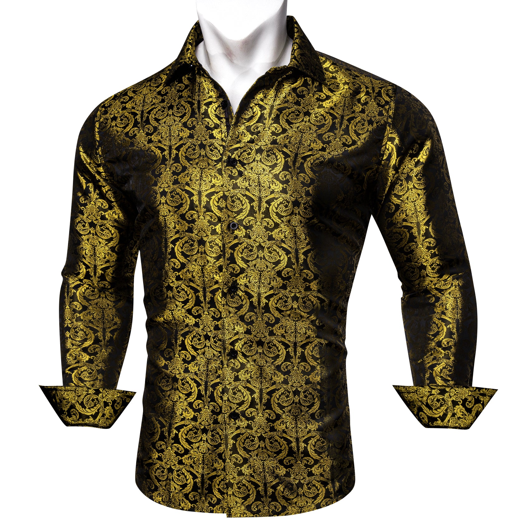 Barry.wang Long Sleeve Shirt Luxury Olive Green Paisley Silk Shirt