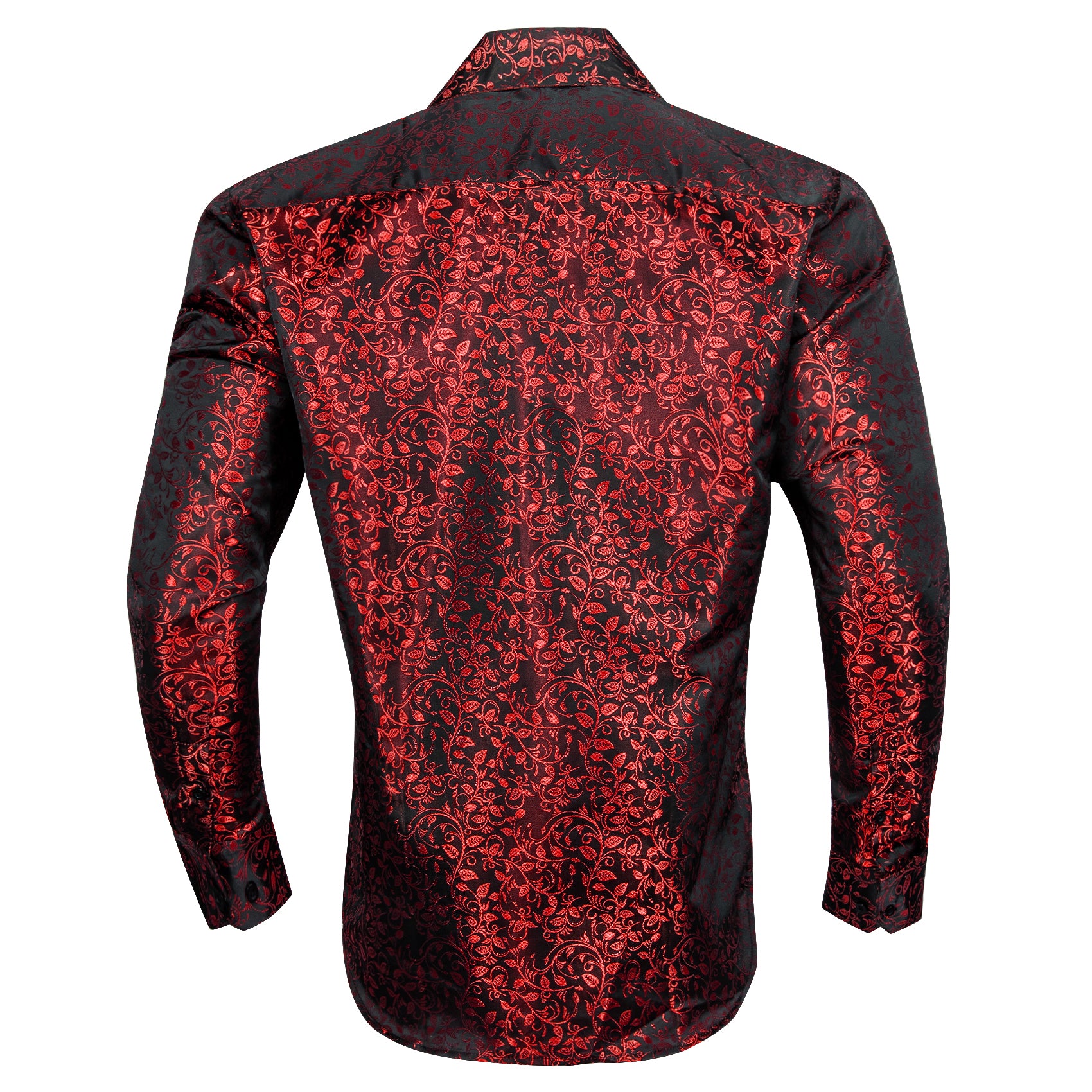 Barry.wang Button Down Shirt Luxury Burgundy Red Leaves Floral Silk Shirt for Men