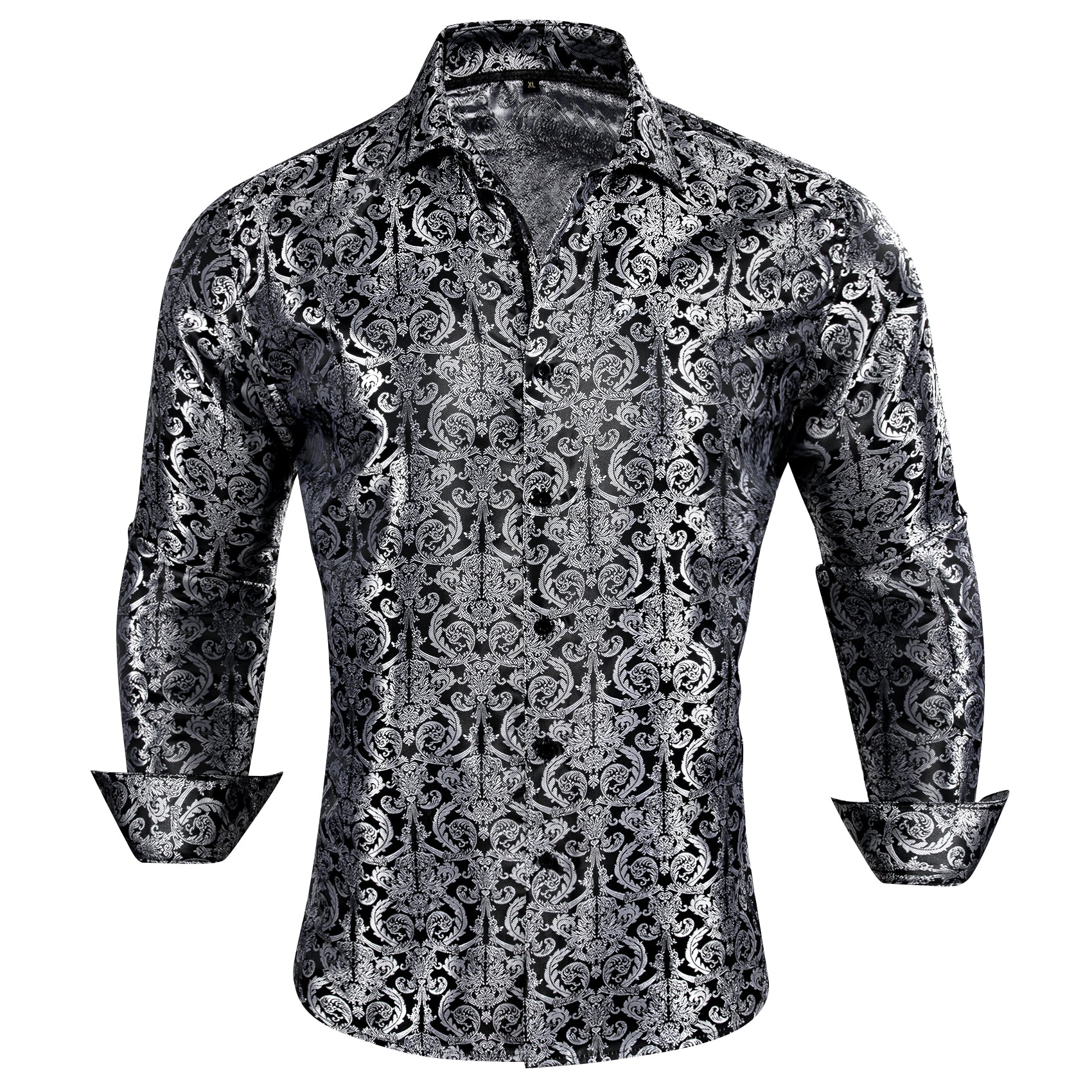Barry.wang Button Down Shirt Luxury Grey Black Paisley Men's Silk Shirt