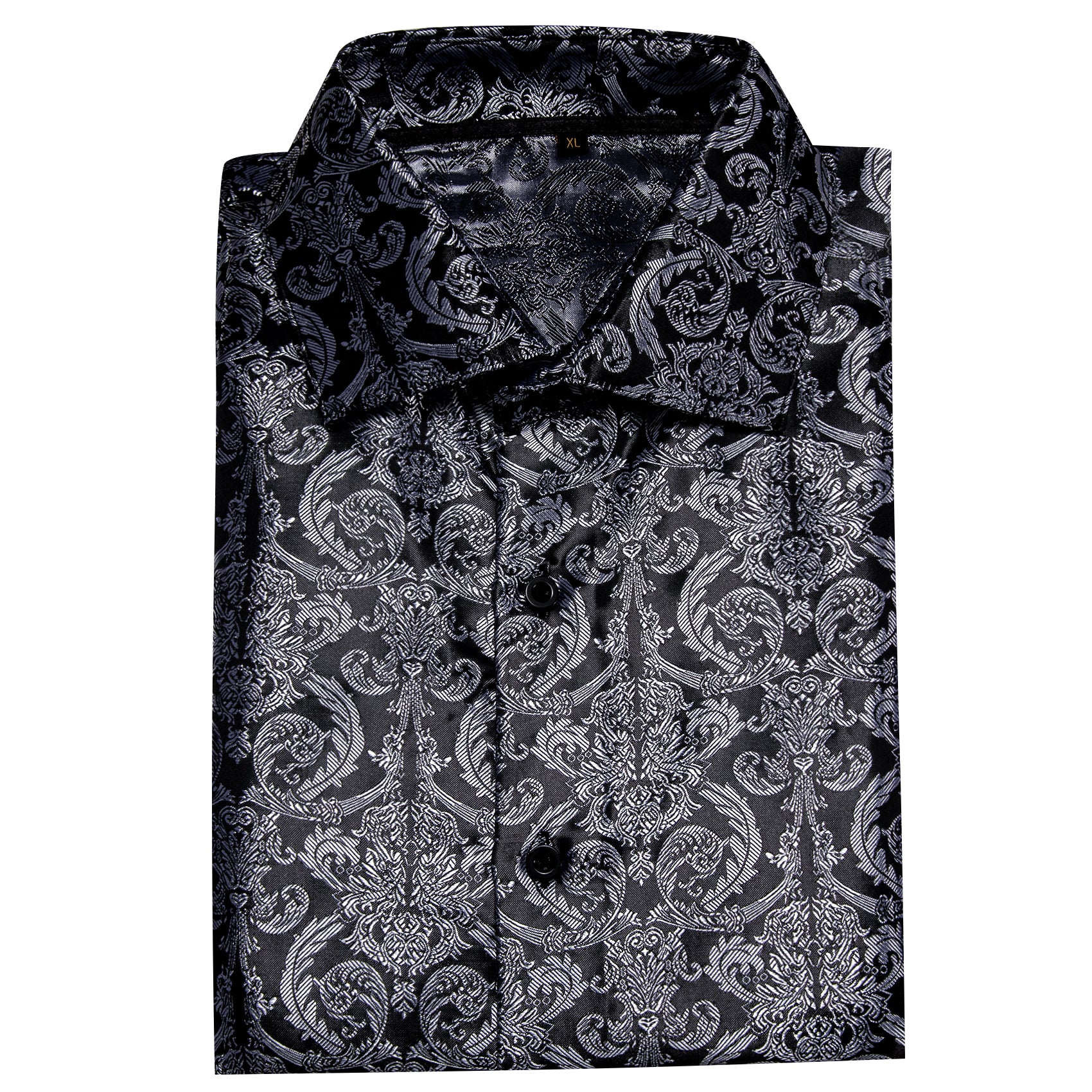 Barry.wang Button Down Shirt Luxury Grey Black Paisley Men's Silk Shirt