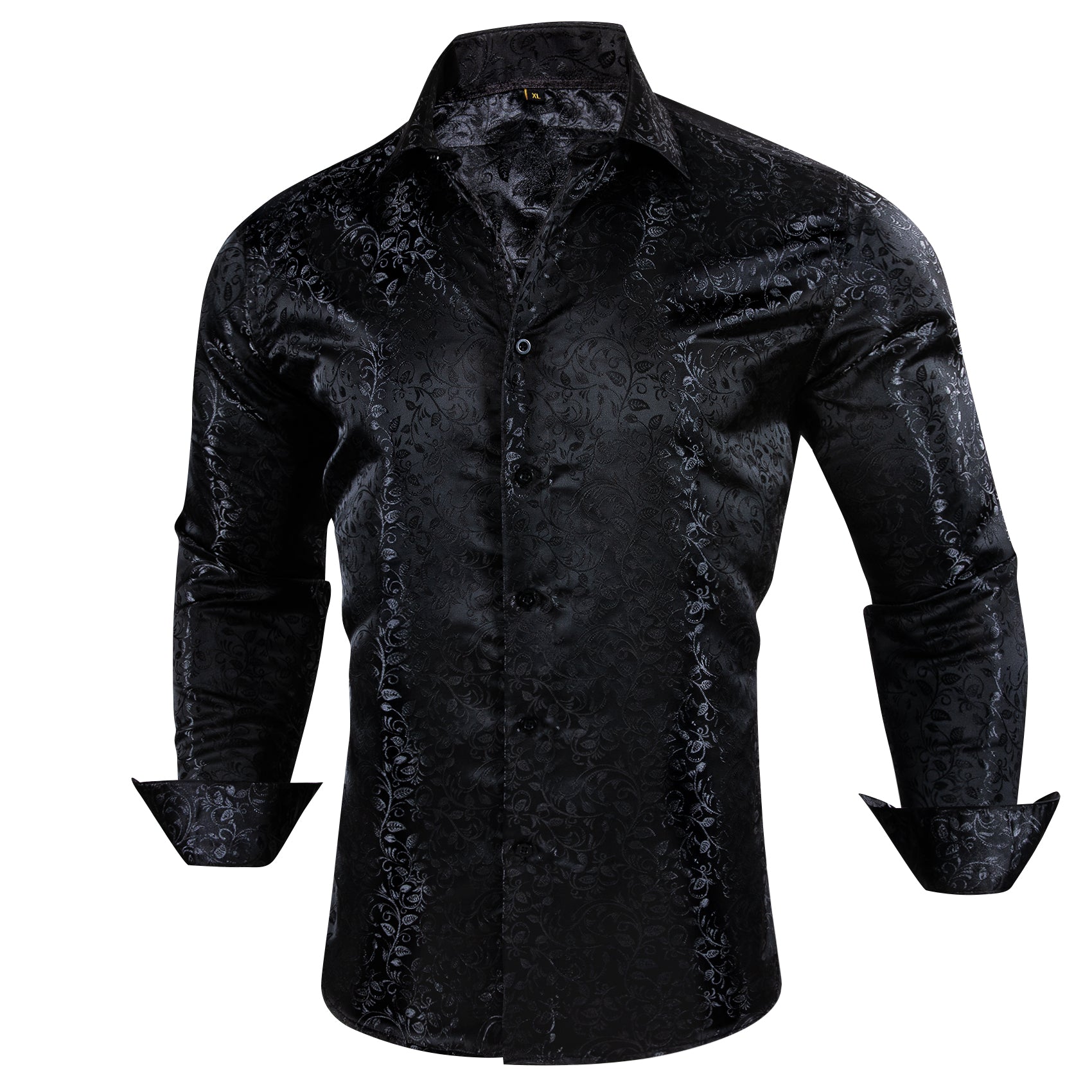 Barry.wang Luxury Black Leaves Floral Silk Shirt