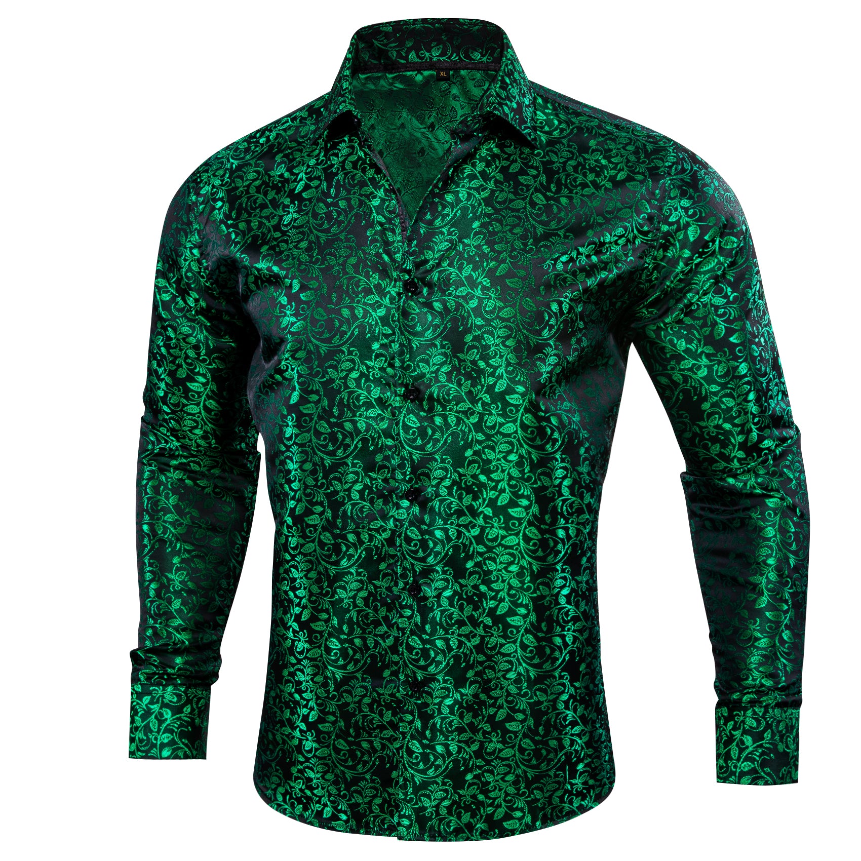 Barry.wang Luxury Green Leaves Floral Silk Shirt