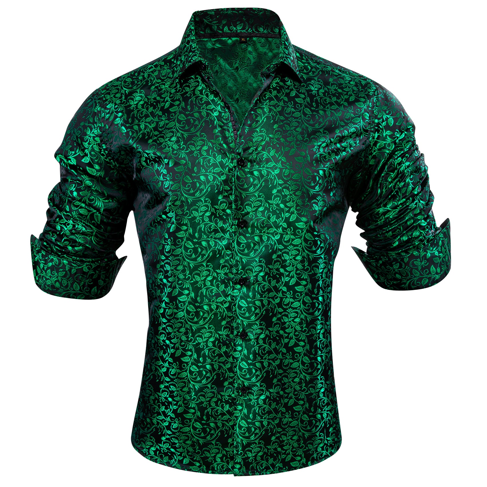Barry.wang Luxury Green Leaves Floral Silk Shirt