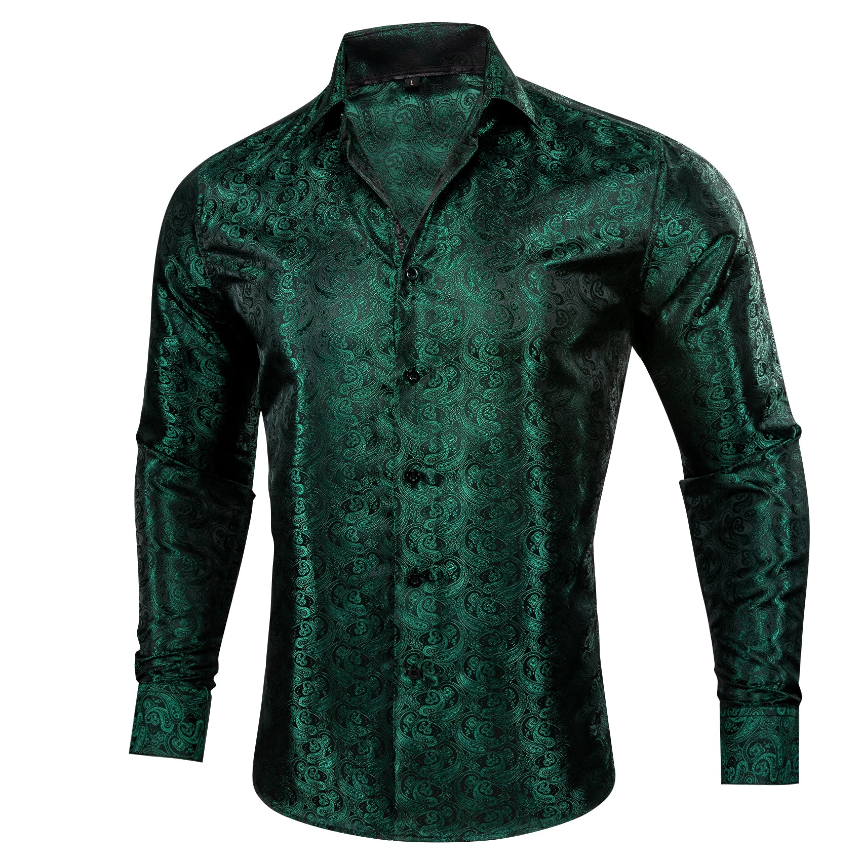Barry.wang New Green Paisley Silk Shirt