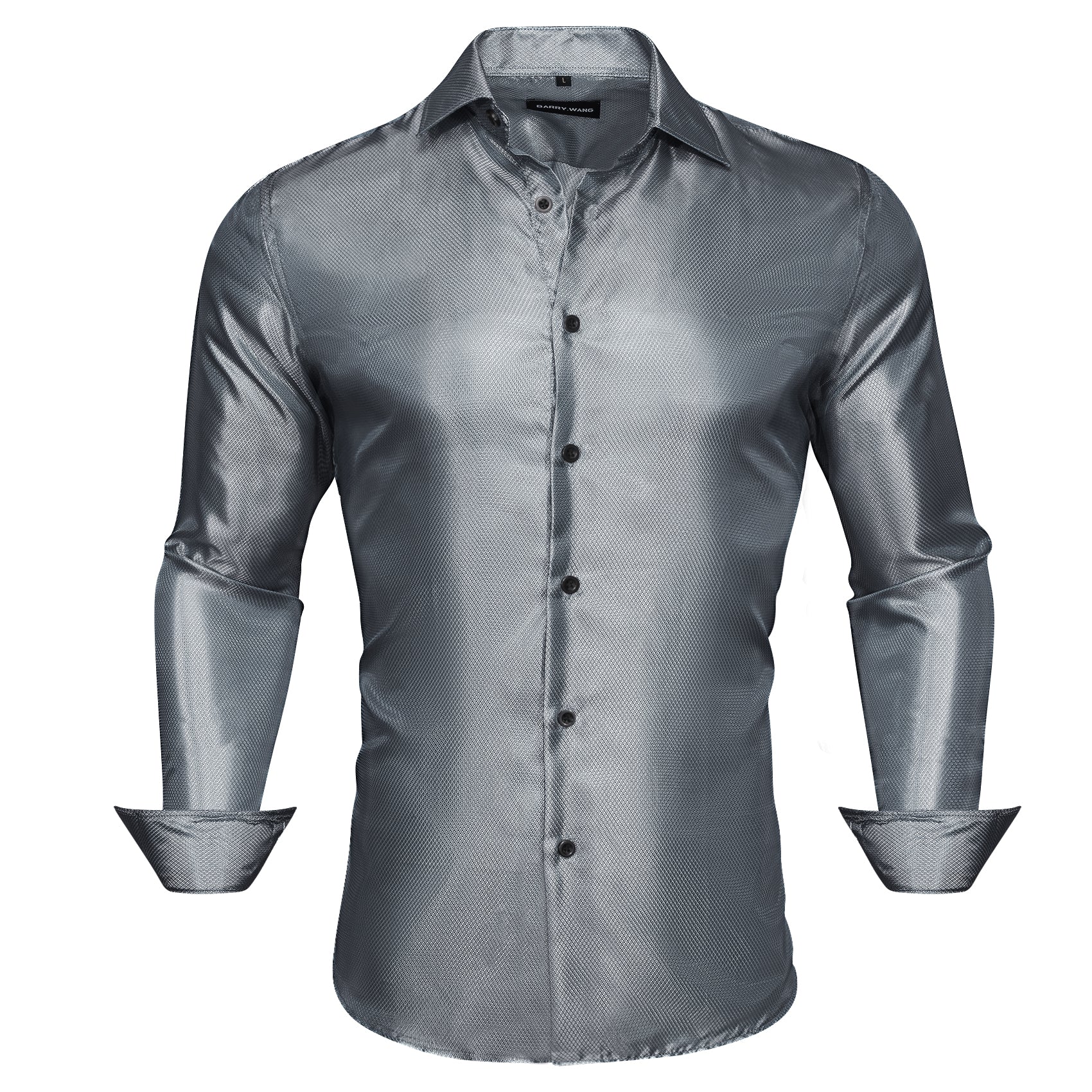 Barry.wang Classic Grey Solid Silk Shirt