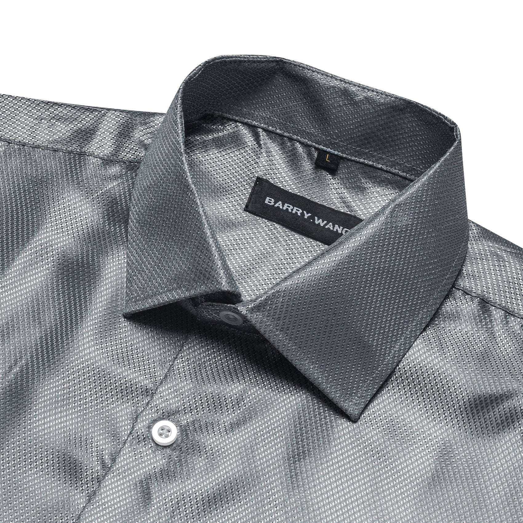 Barry.wang Classic Grey Solid Silk Shirt