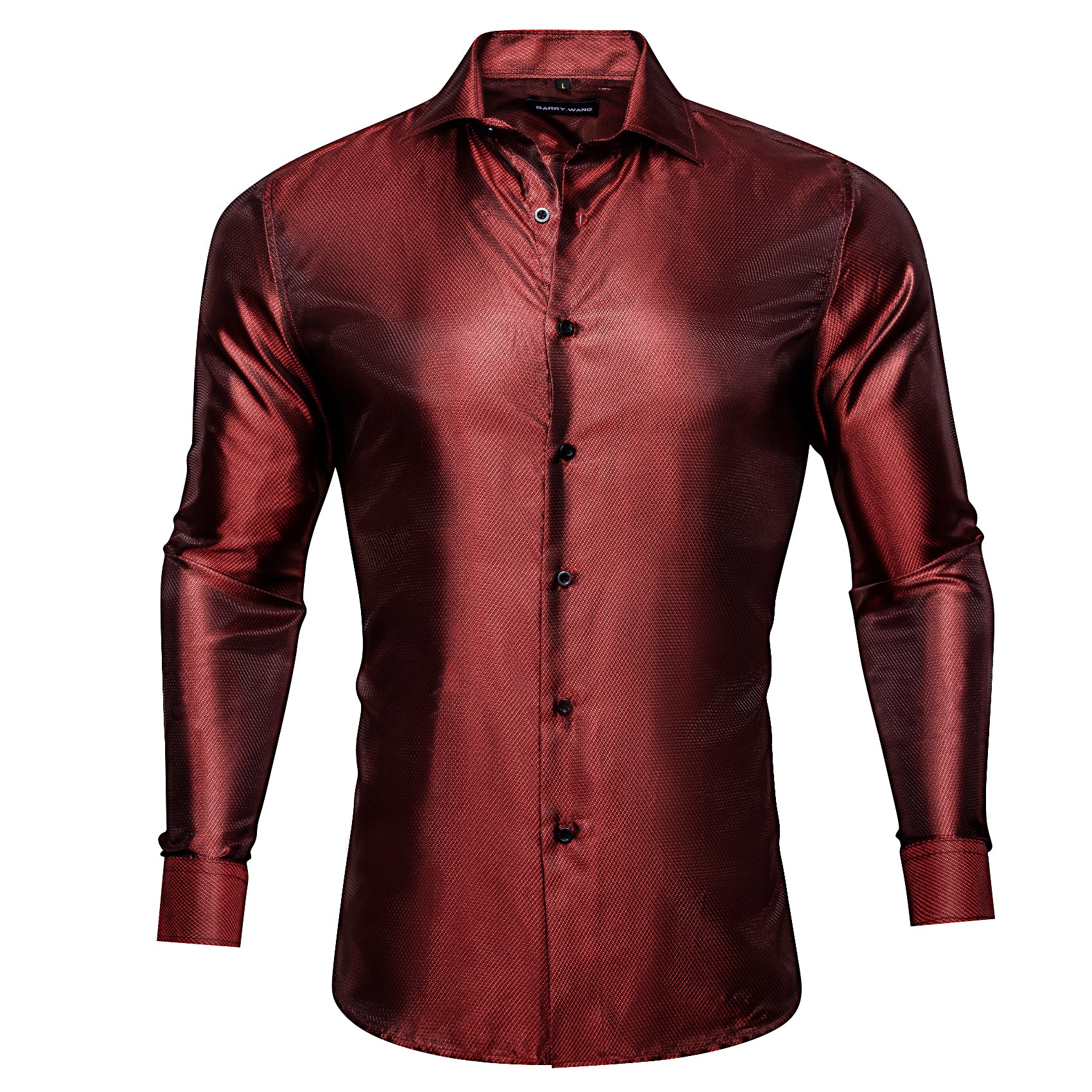 Rust Red Solid Silk Long Sleeve Shirt 