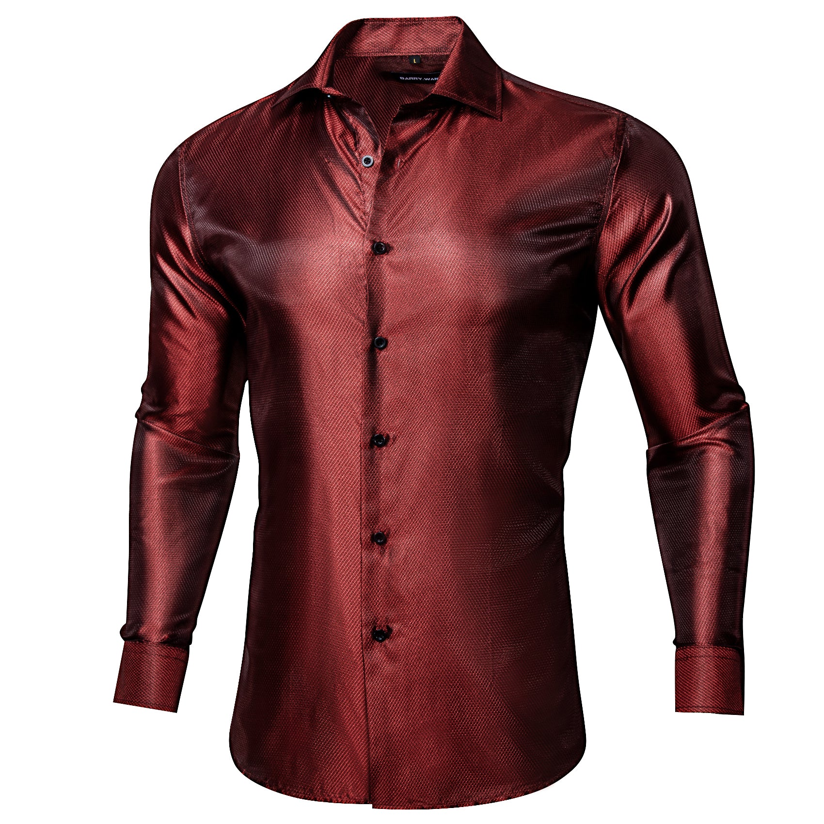 Barry.wang Button Down Shirt Rust Red Solid Silk Long Sleeve Shirt
