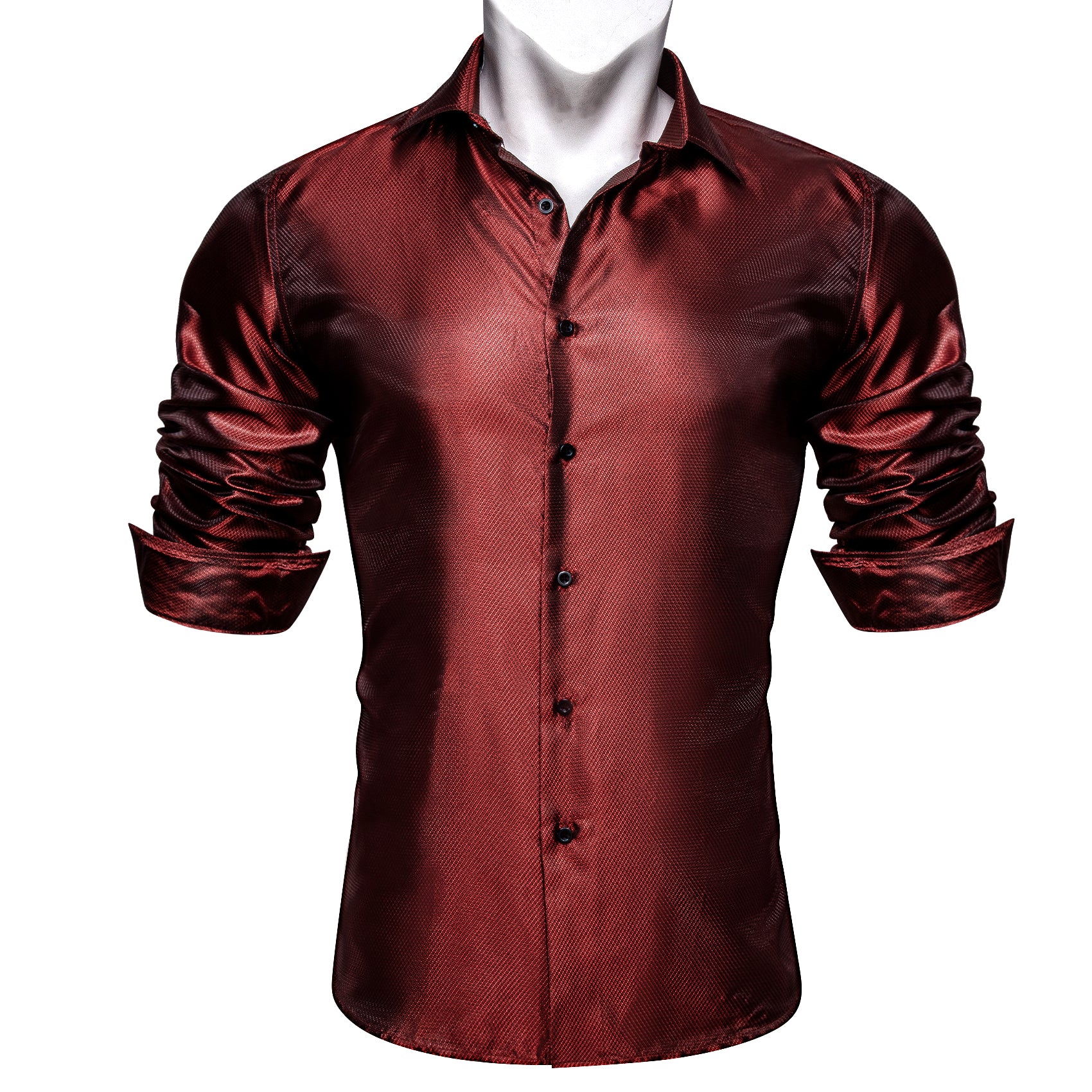 Barry.wang Button Down Shirt Rust Red Solid Silk Long Sleeve Shirt