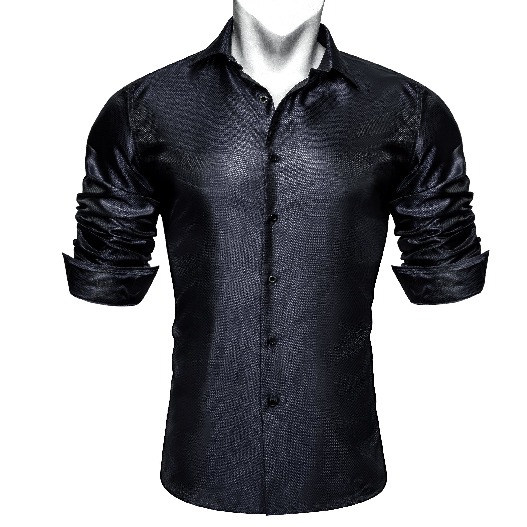 Barry.wang Men's Shirt Silk Black Blue Solid Button Up Dress Shirt Daily