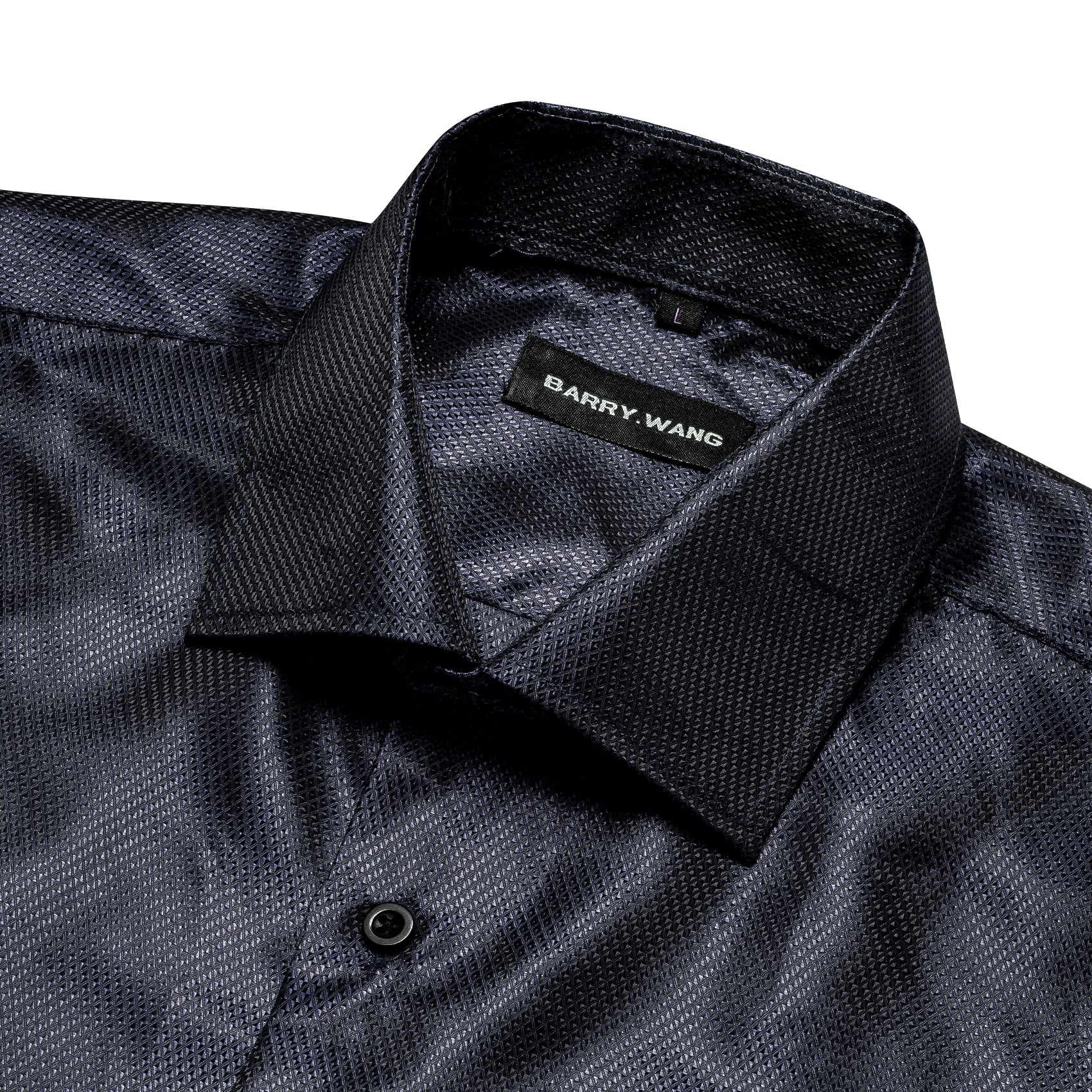 Barry.wang Men's Shirt Silk Black Blue Solid Button Up Dress Shirt Daily