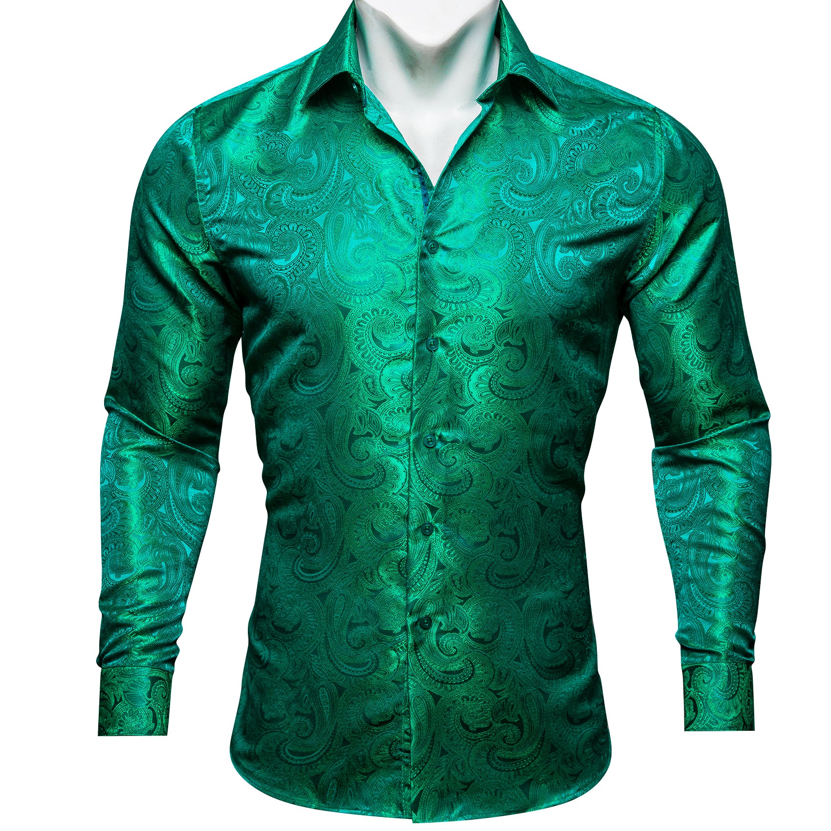 Barry.wang Pale Green Paisley Silk Men's Shirt