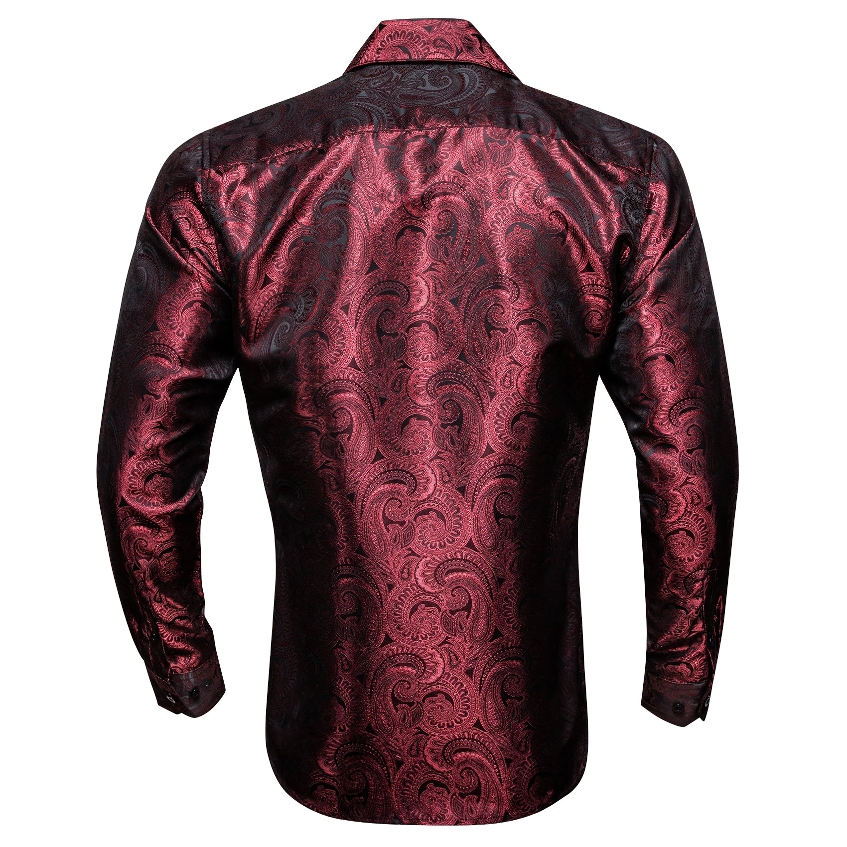 Barry.wang Burgundy Red Paisley Silk Men's Shirt