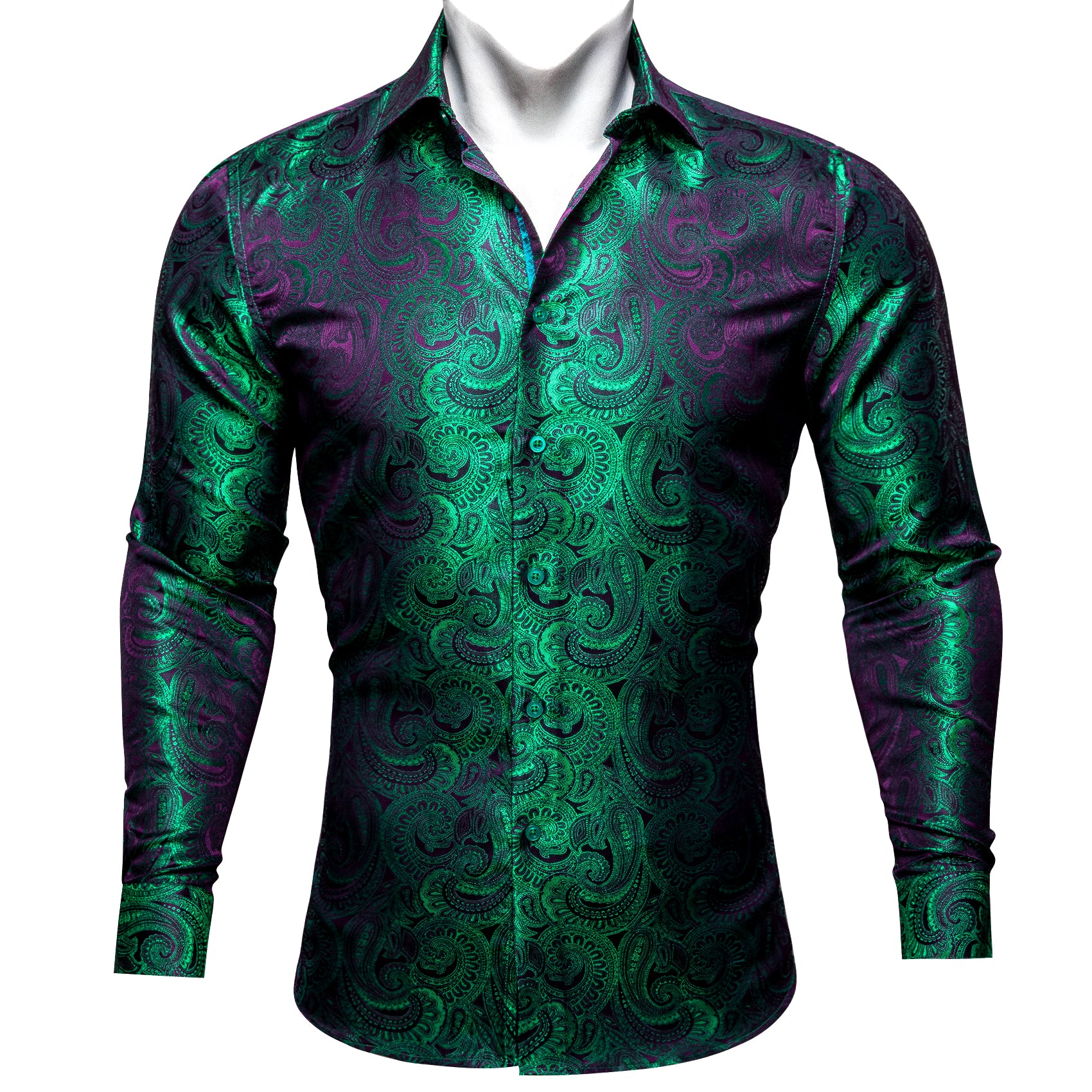 Barry. Wang Mens Paisley Dress Shirt Emerald Green 70s Disco Long Sleeve Button Down Shirt, L Barry. Wang Mens Paisley Dress Shirt Emerald Green 70s Disco Long Sleeve Button Down Shirt, L