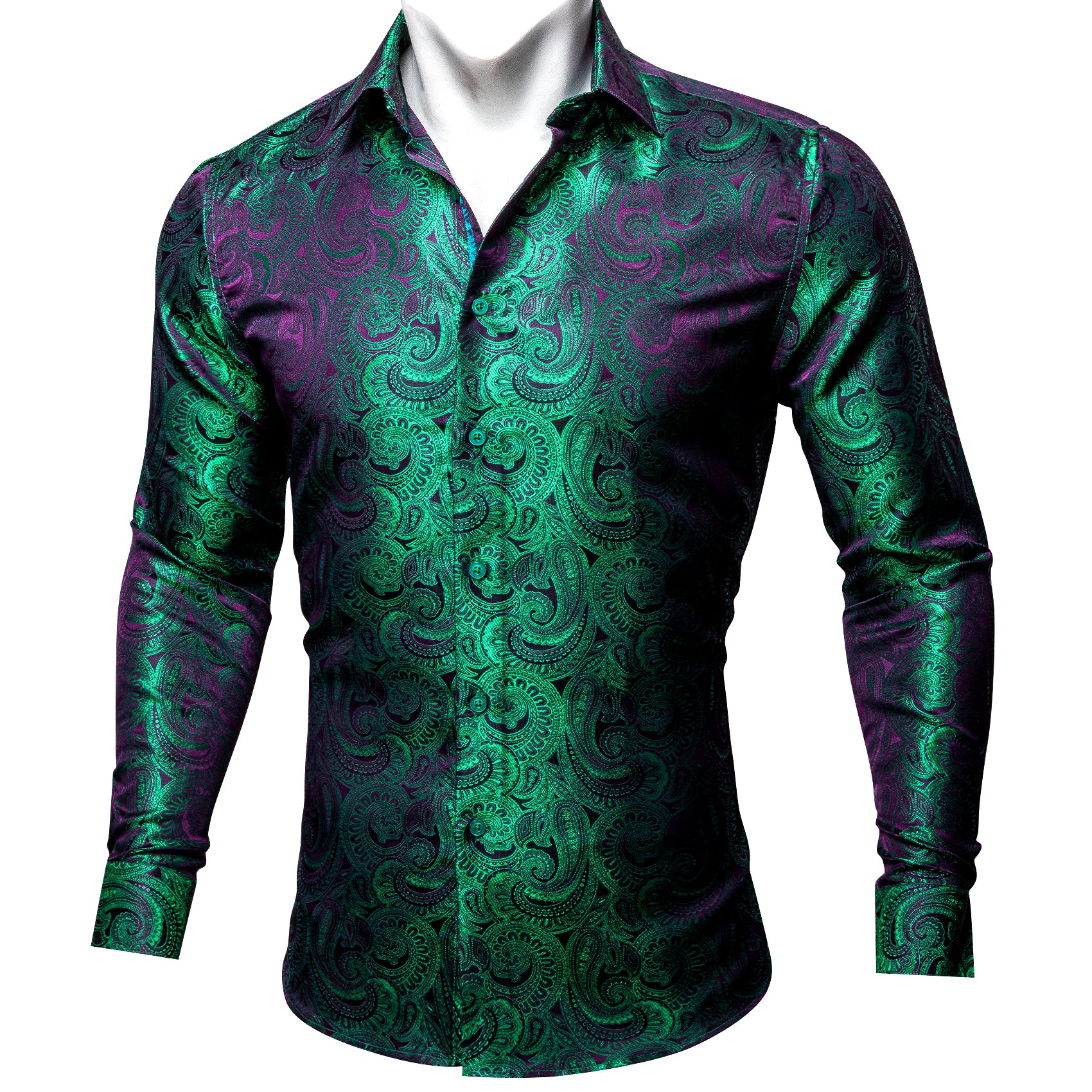 Barry. Wang Mens Paisley Dress Shirt Emerald Green 70s Disco Long Sleeve Button Down Shirt, L Barry. Wang Mens Paisley Dress Shirt Emerald Green 70s Disco Long Sleeve Button Down Shirt, L
