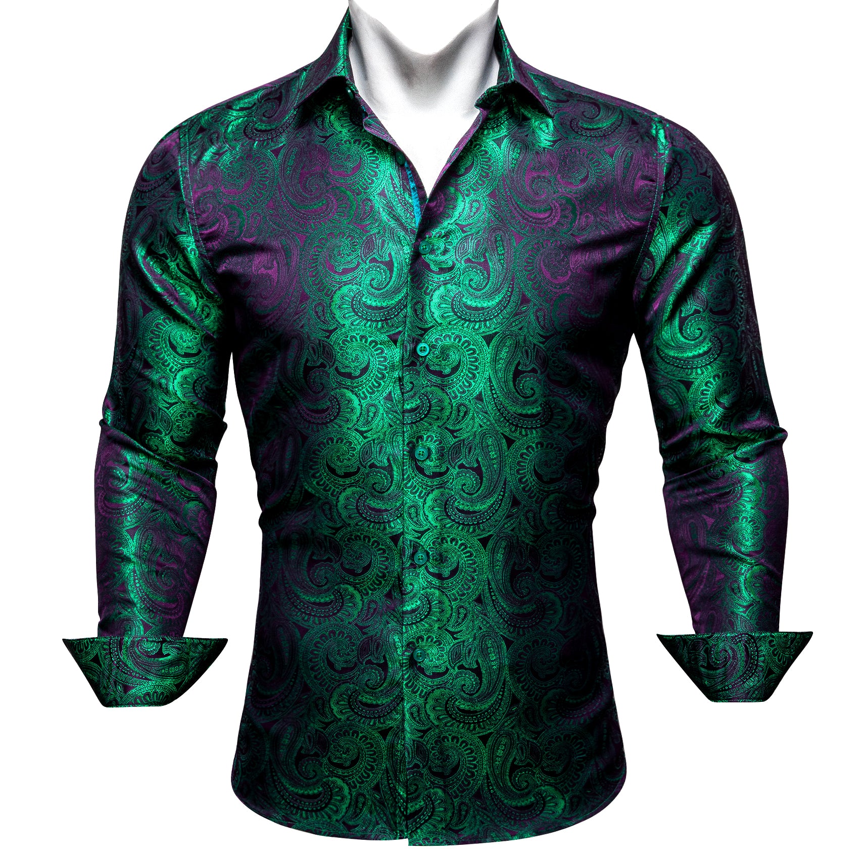 Barry. Wang Mens Paisley Dress Shirt Emerald Green 70s Disco Long Sleeve Button Down Shirt, L Barry. Wang Mens Paisley Dress Shirt Emerald Green 70s Disco Long Sleeve Button Down Shirt, L