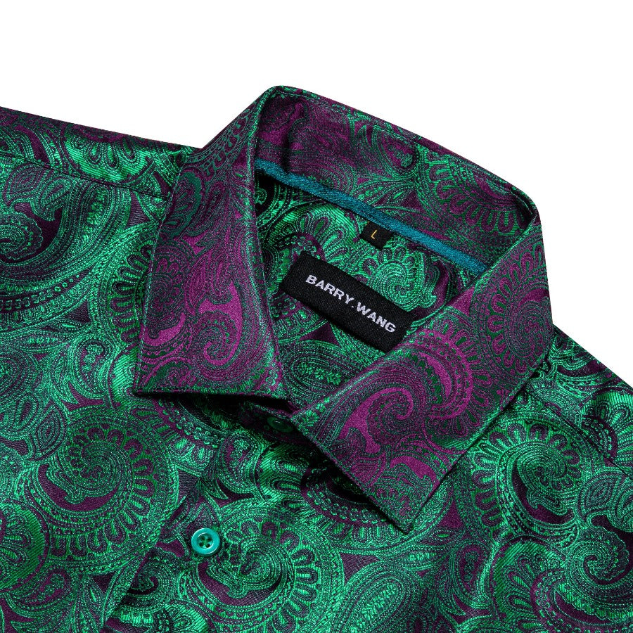 Barry. Wang Mens Paisley Dress Shirt Emerald Green 70s Disco Long Sleeve Button Down Shirt, L Barry. Wang Mens Paisley Dress Shirt Emerald Green 70s Disco Long Sleeve Button Down Shirt, L