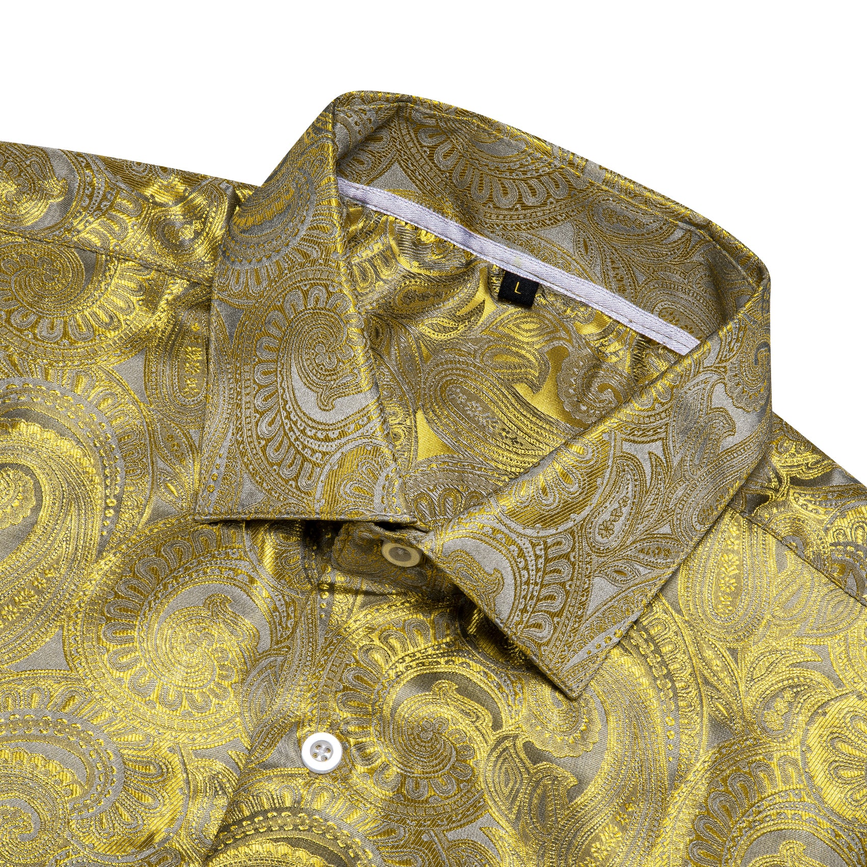 Barry.wang Luxury Gold Paisley Silk Men's Shirt