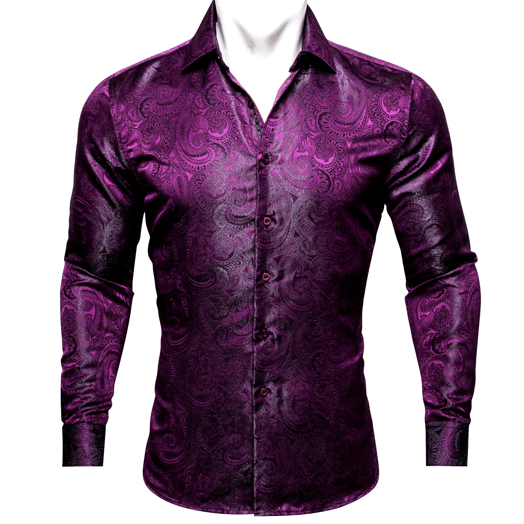 Barry.wang Violet Purple Paisley Silk Men's Shirt