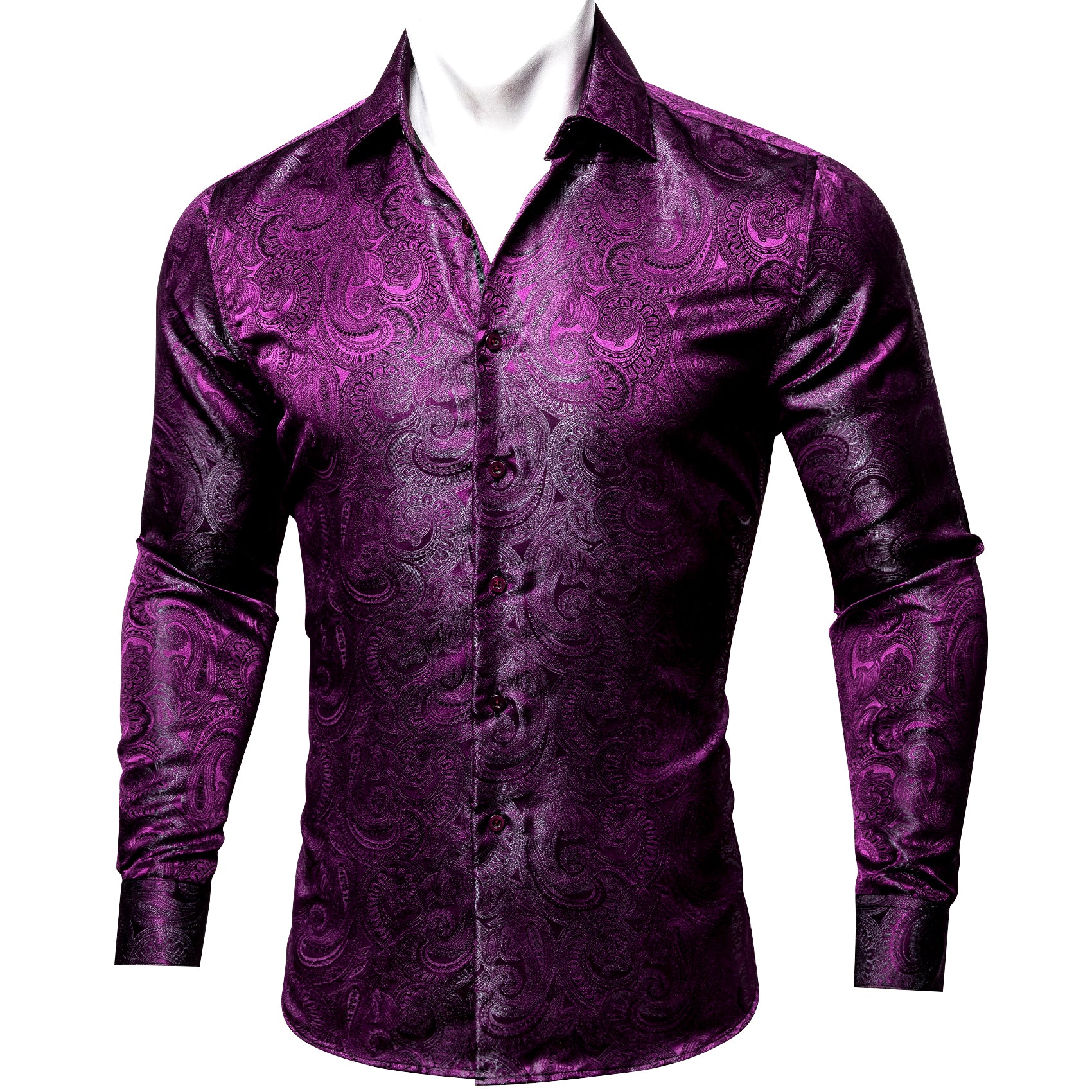 Barry.wang Violet Purple Paisley Silk Men's Shirt