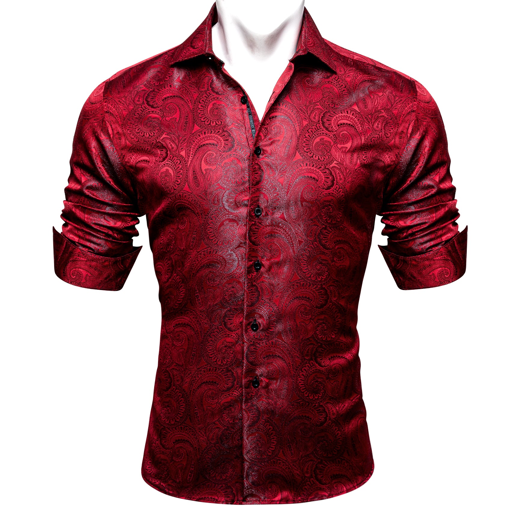 Barry.wang Dull Red Paisley Silk Men's Shirt