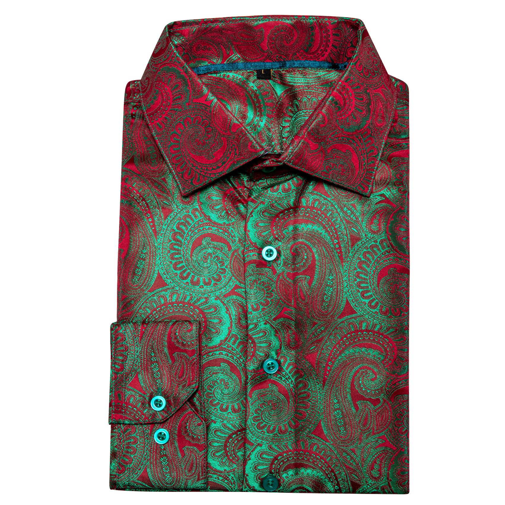Barry.wang Button Down Shirt Green Red Silk Paisley Men's Shirt
