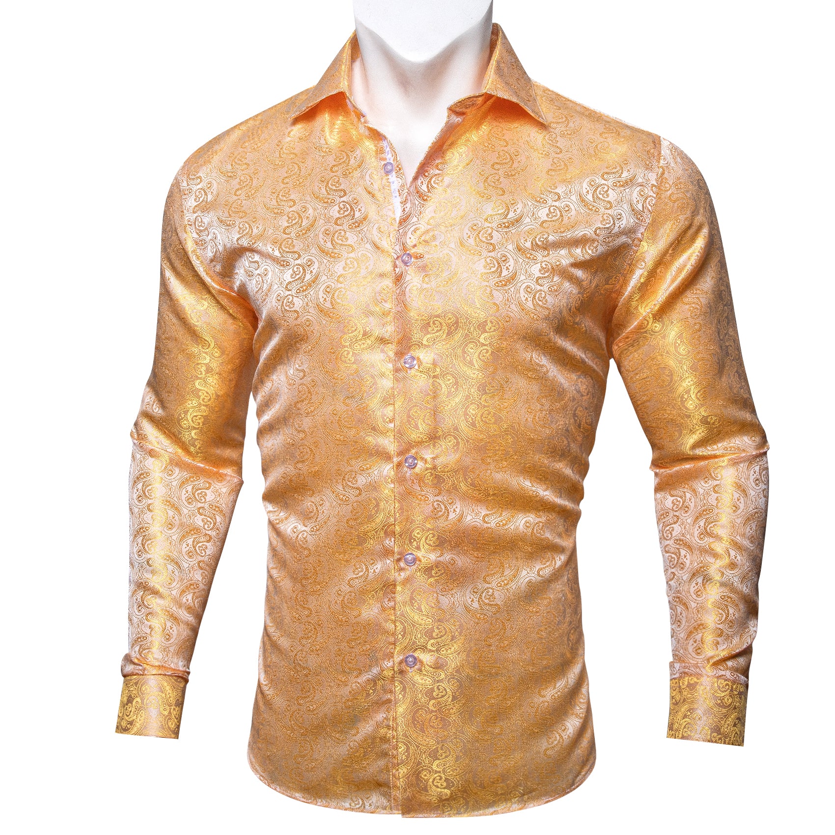 Barry.wang Orange Silver Paisley Silk Shirt