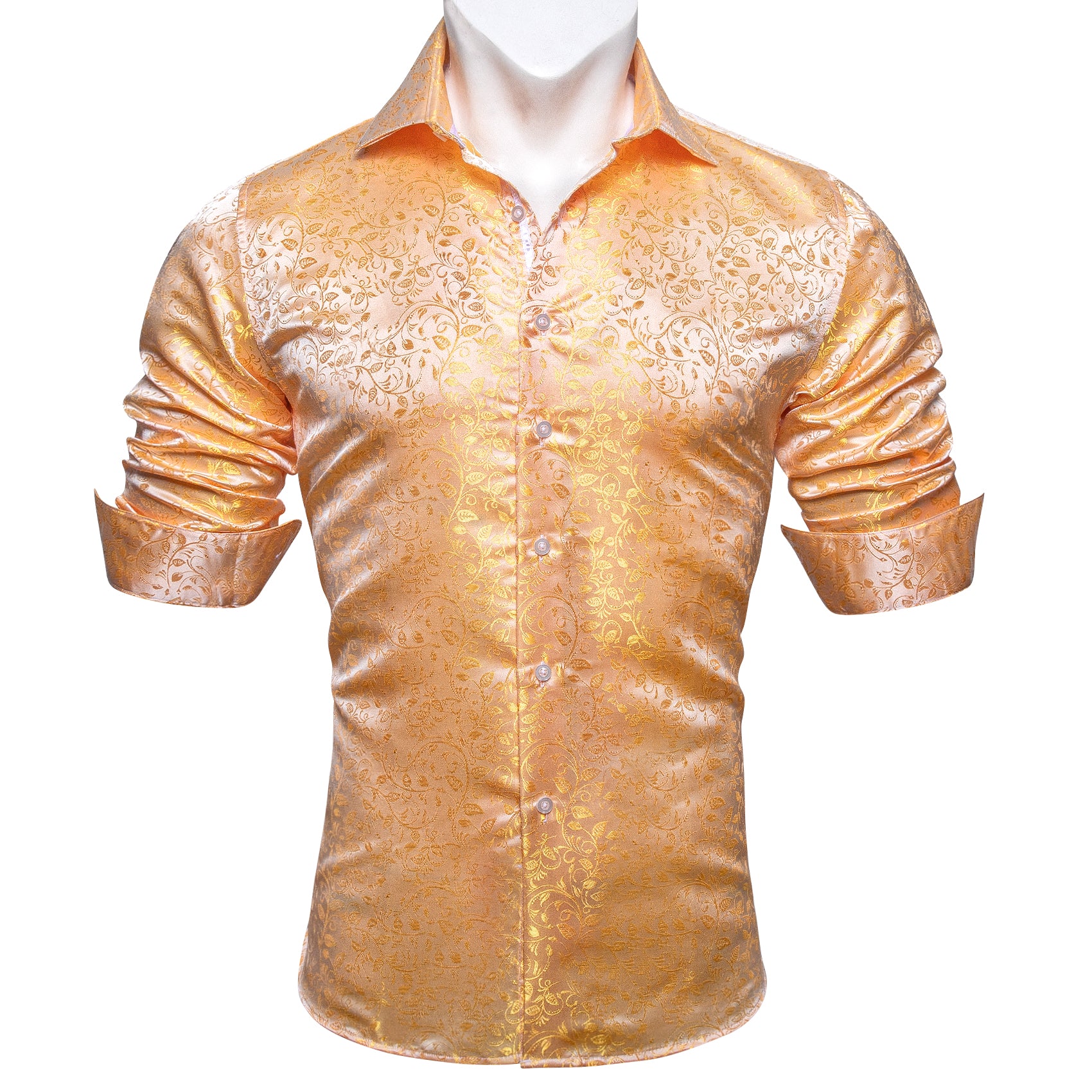 Barry.wang Orange Leaves Floral Silk Shirt