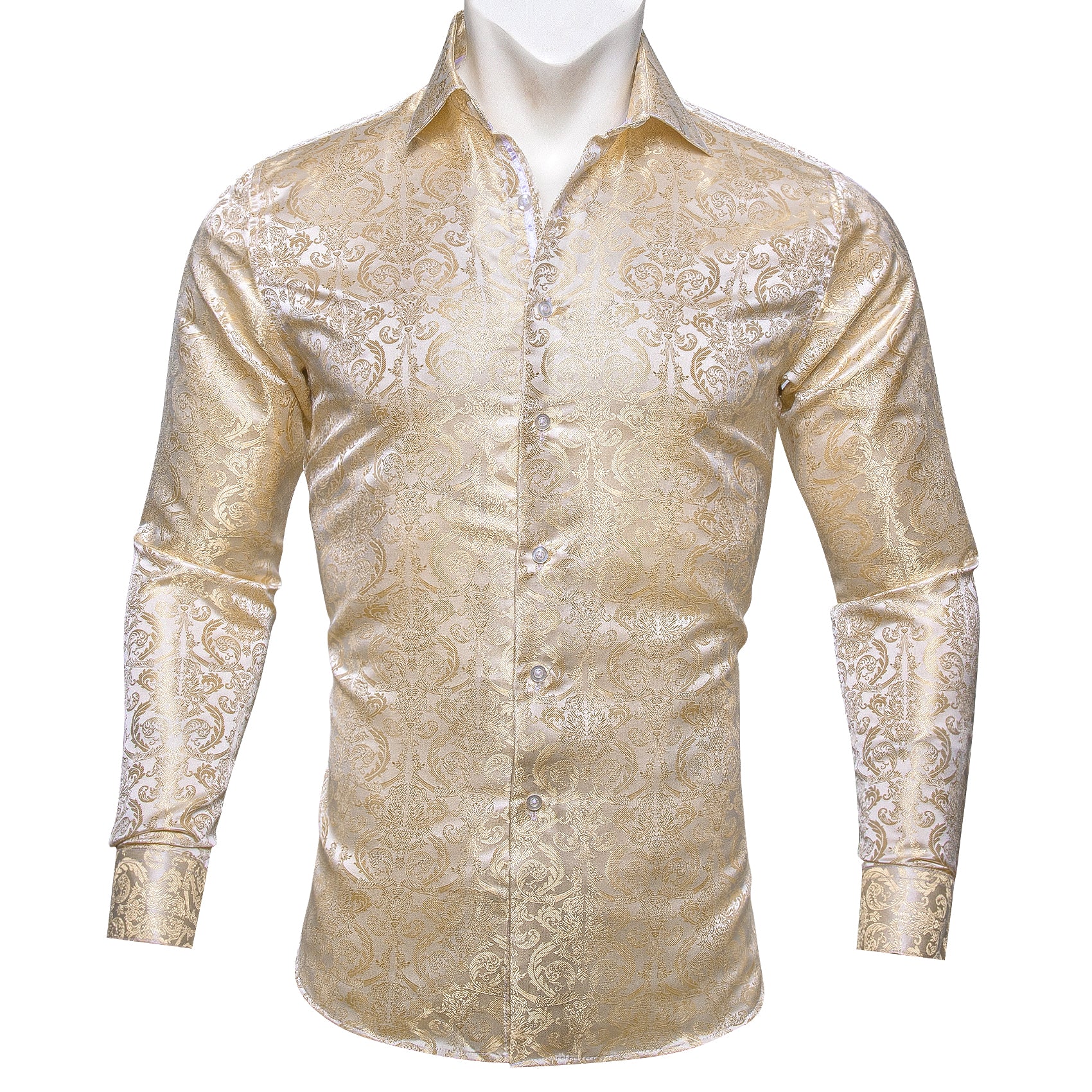 Cream Yellow Paisley Silk Shirt mens pattern dress shirt champagne shirt 