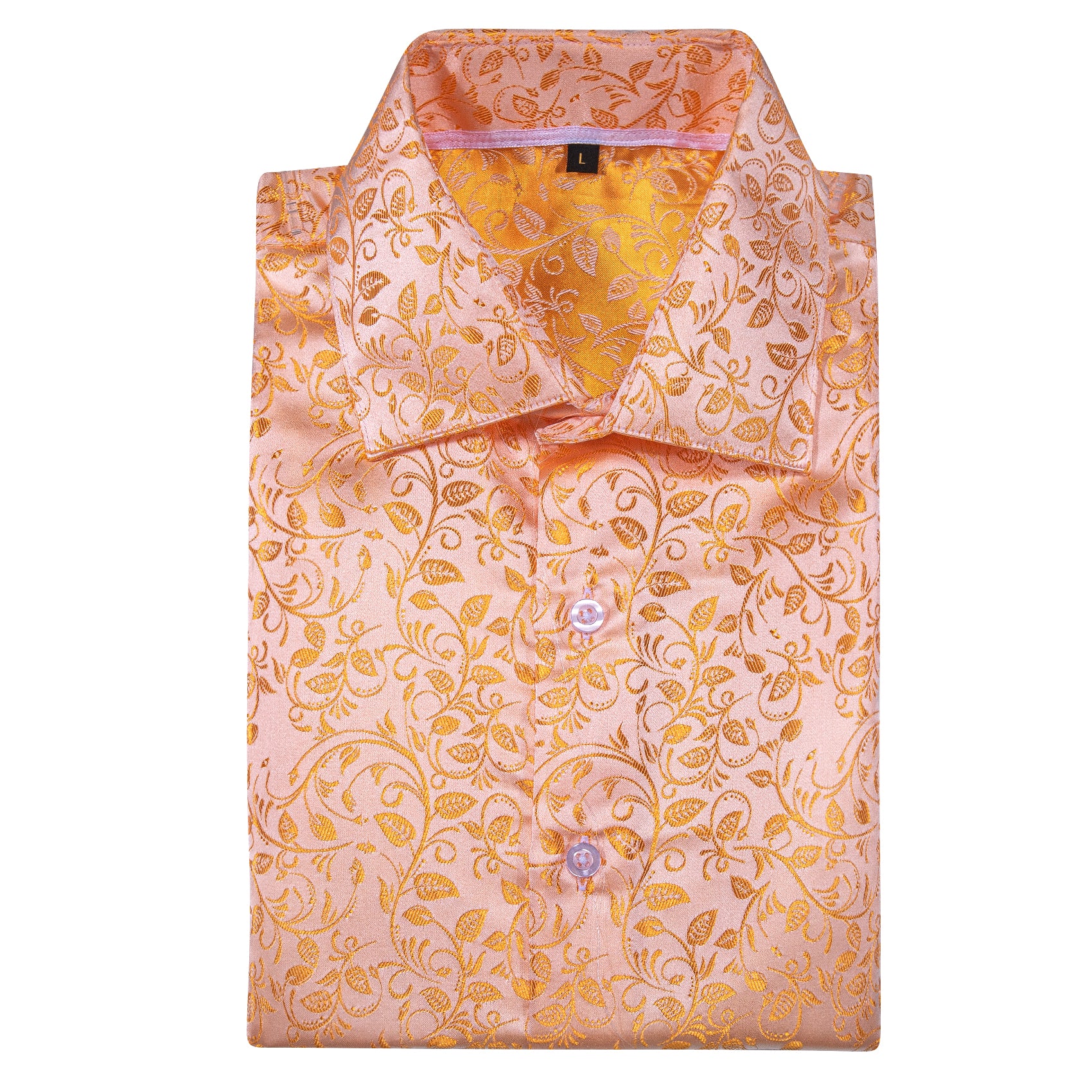 Barry.wang Orange White Leaves Floral Silk Shirt