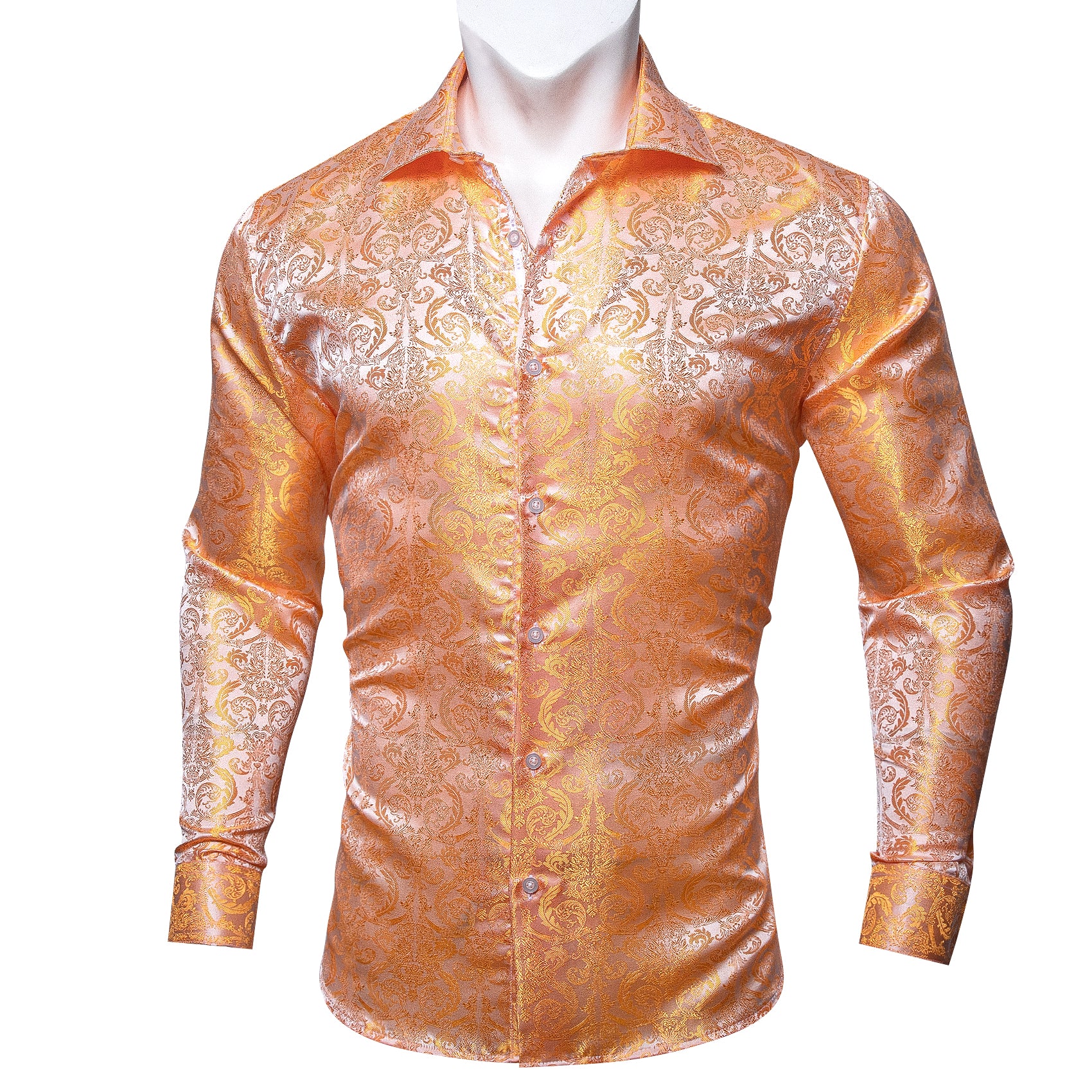 Barry.wang Orange Gold Paisley Silk Shirt