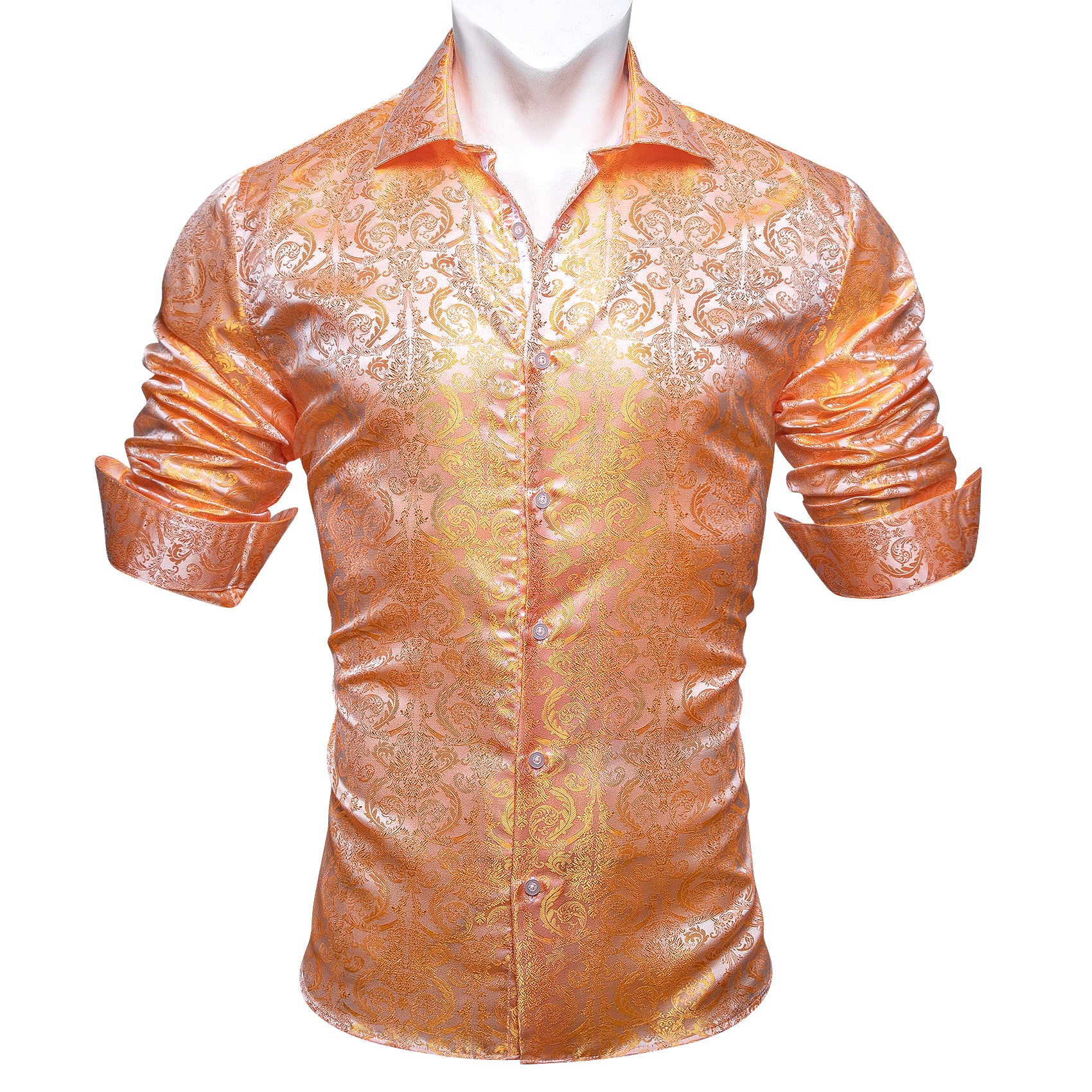 Barry.wang Orange Gold Paisley Silk Shirt