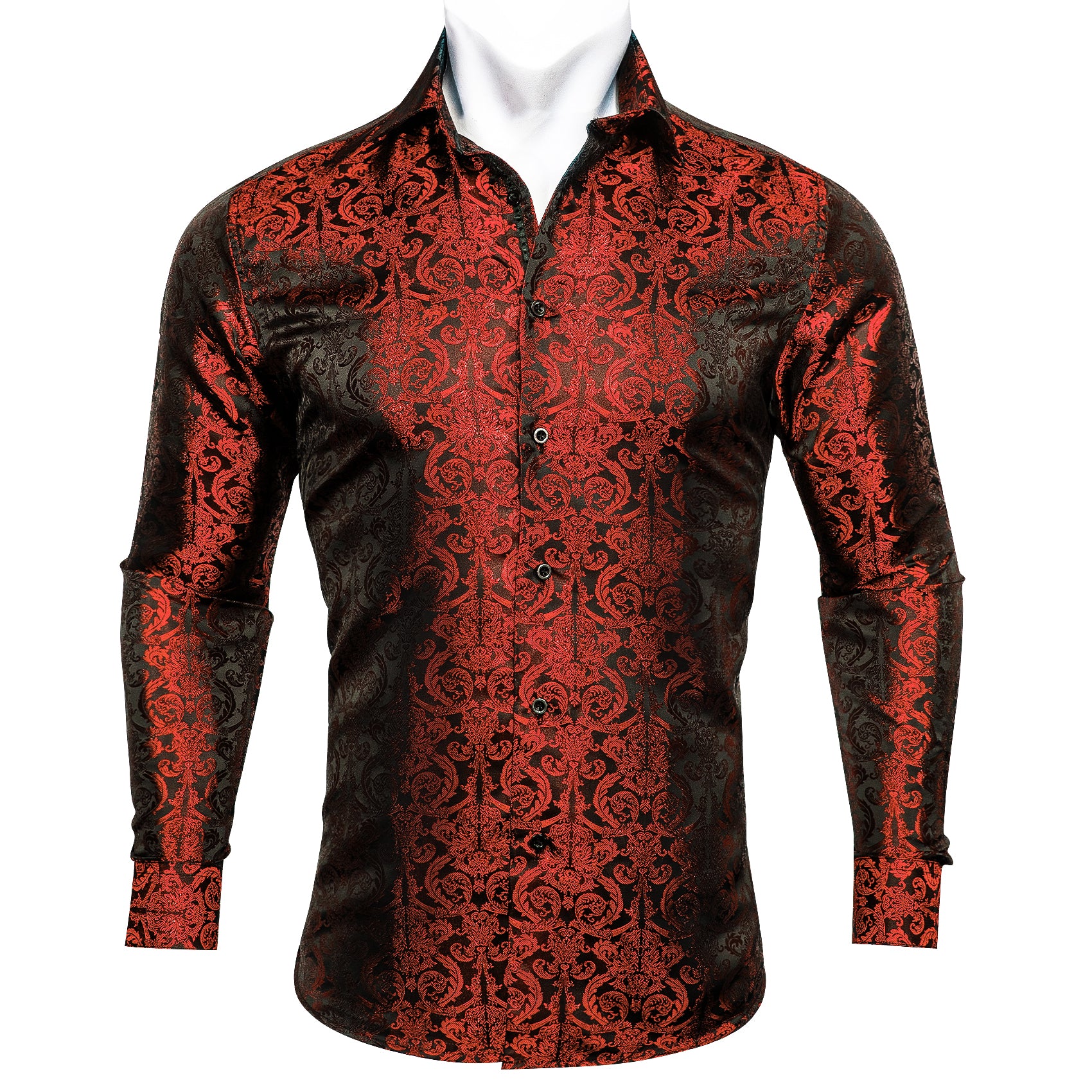 Barry.wang Burgundy Black Paisley Silk  Shirt