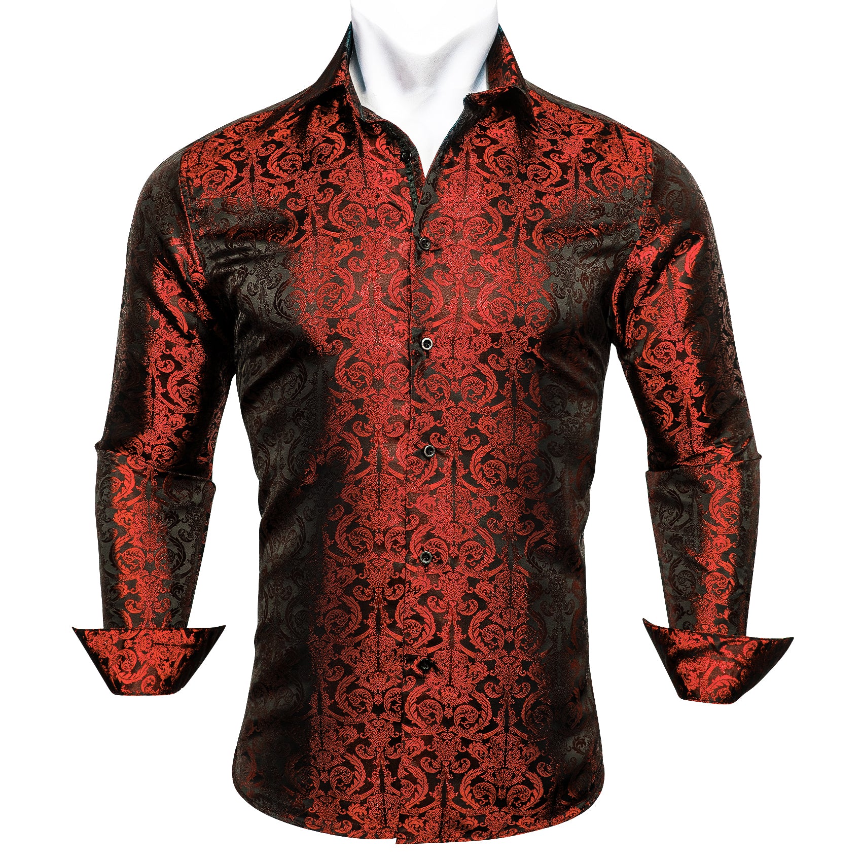 Barry.wang Button Down Shirt Burgundy Black Paisley Silk Men's Shirt