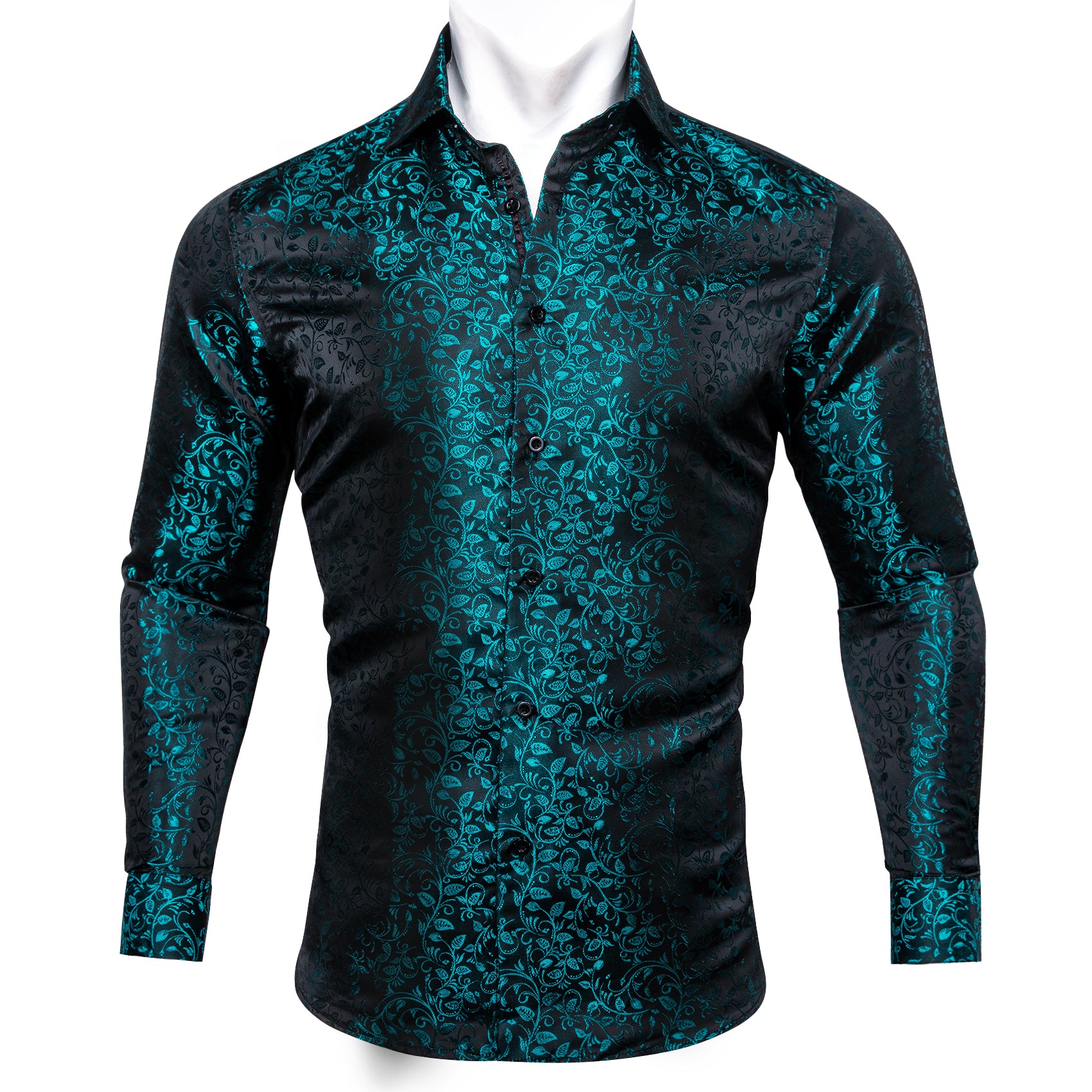 Barry.wang New Blue Black Floral Silk Shirt