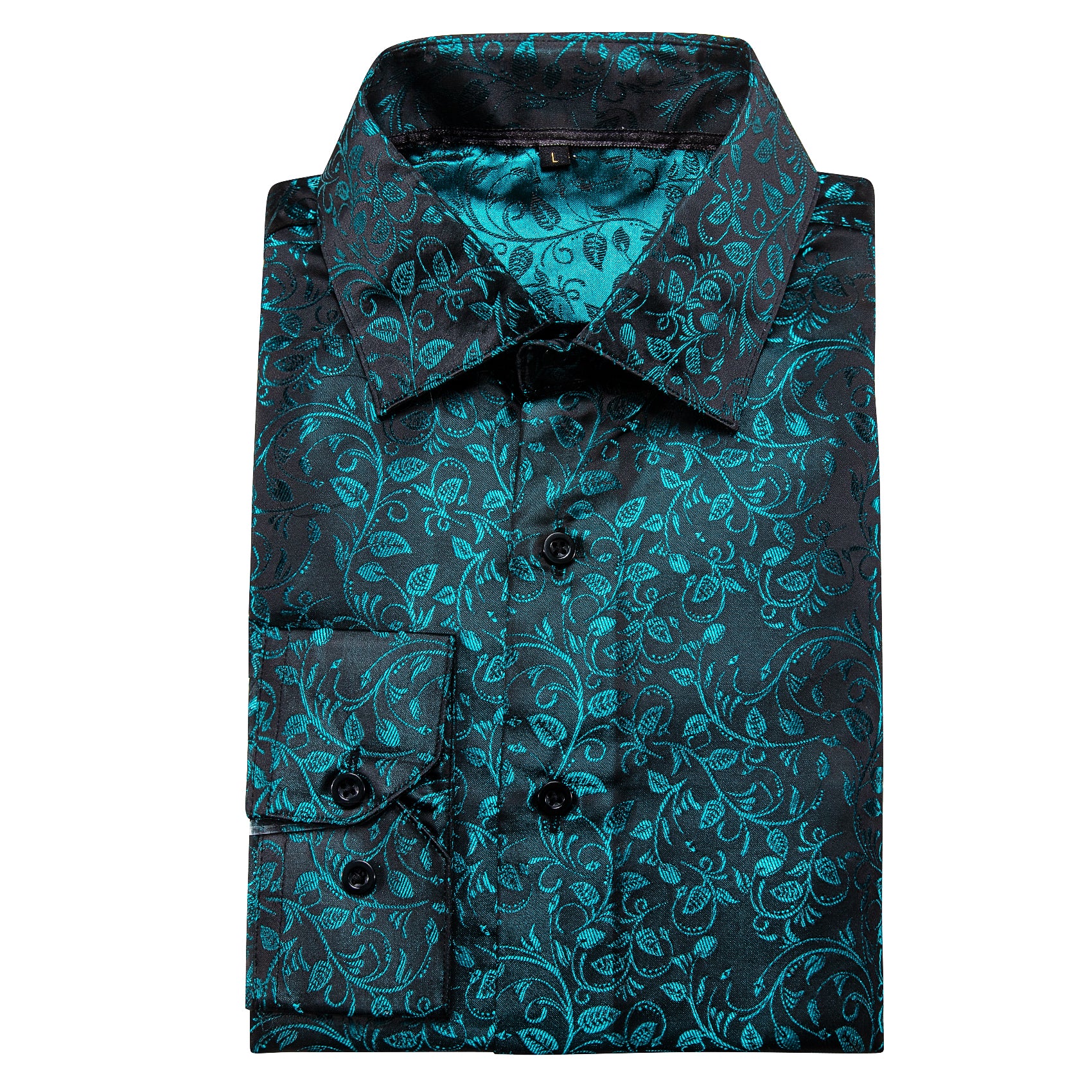 Barry.wang New Blue Black Floral Silk Shirt