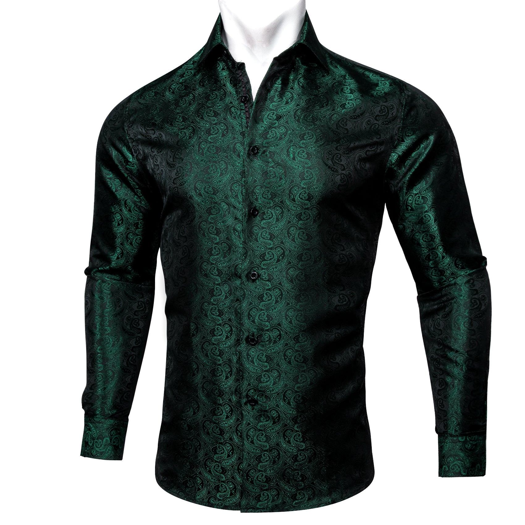Barry.wang Button Down Shirt Green Paisley Men's Silk Shirt New Top Selling