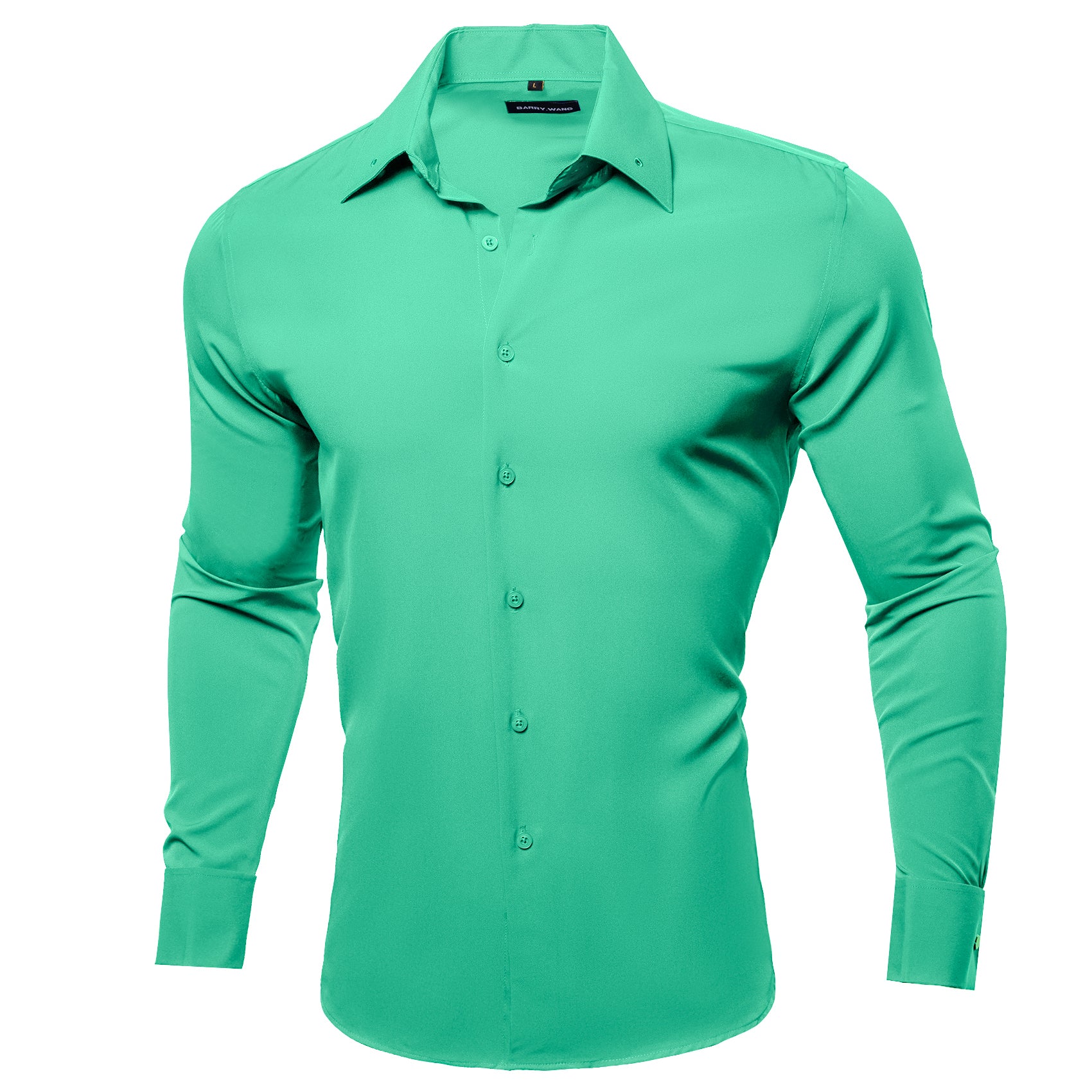 Mint Green Shirt Pale Green Solid Silk Long Sleeve Shirt