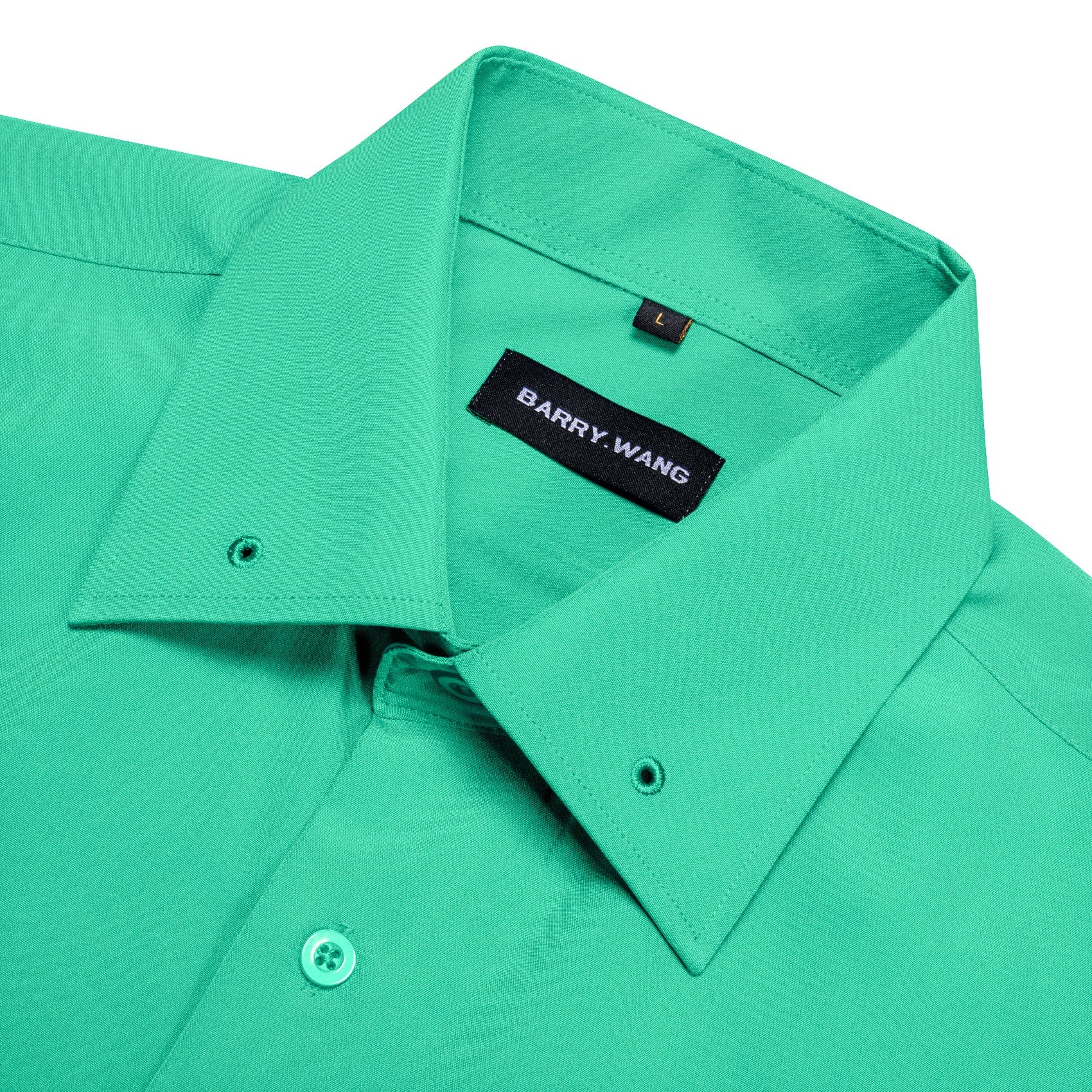 Barry.wang Pale Green Solid Silk Shirt with Collar Pin
