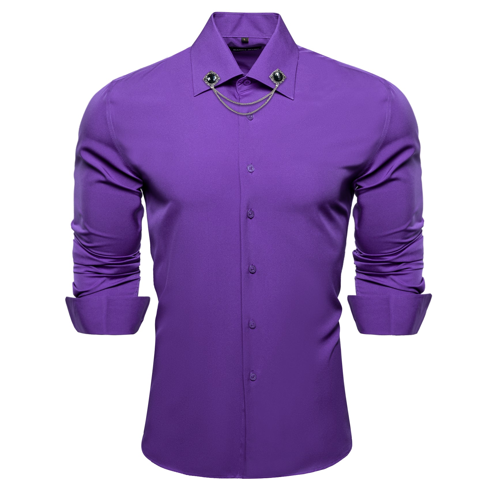 Barry.wang Blueviolet Solid Silk Shirt with Collar Pin