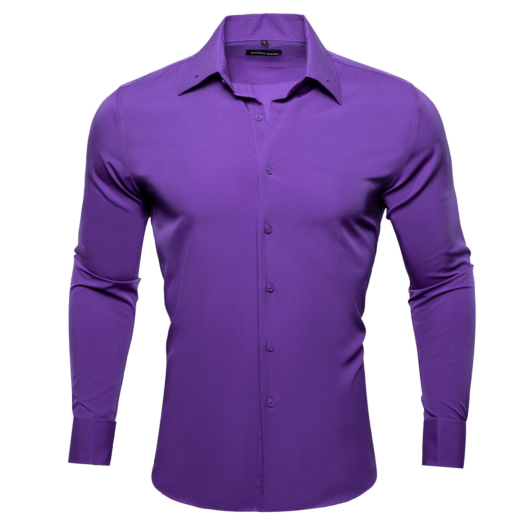 Barry.wang Blueviolet Solid Silk Shirt with Collar Pin