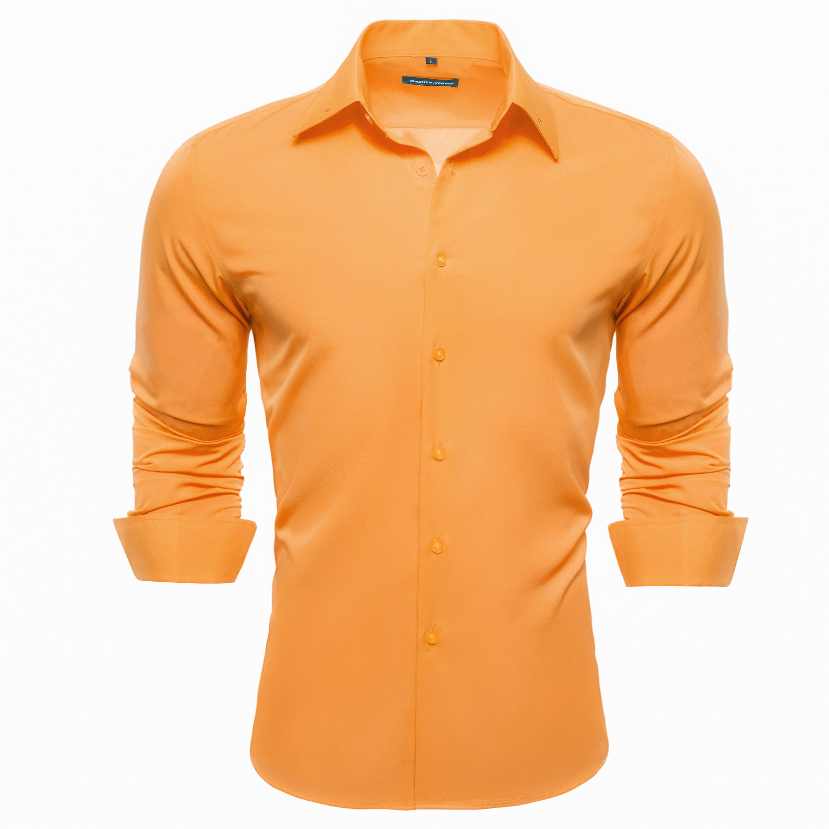 Barry.wang Dark Orange Solid Silk Shirt with Collar Pin