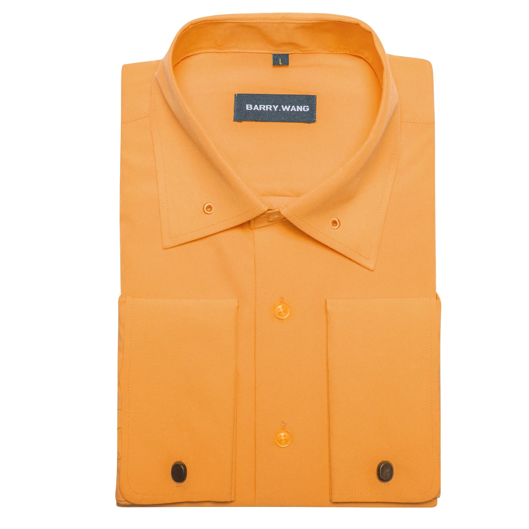 Barry.wang Dark Orange Solid Silk Shirt with Collar Pin