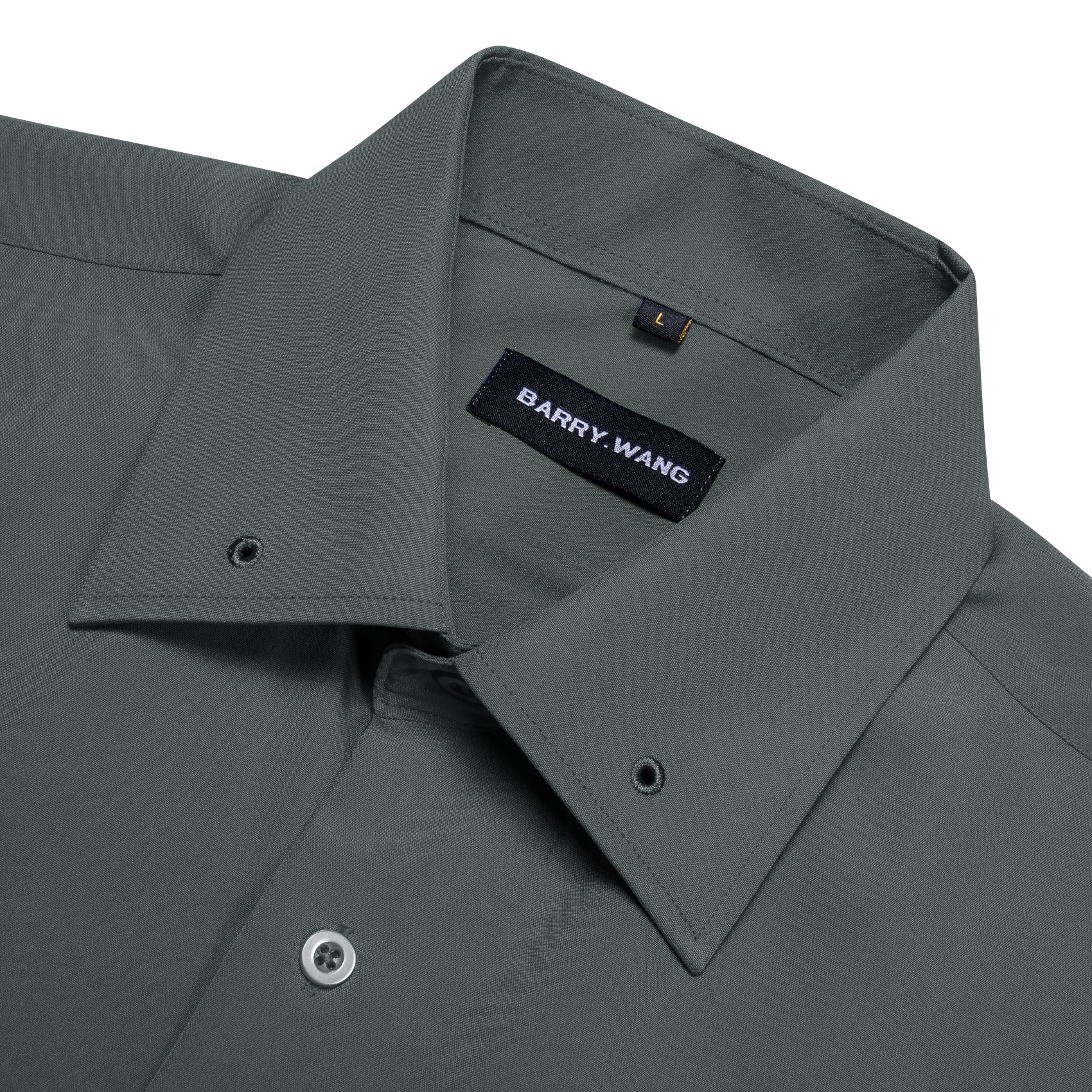 Barry.wang Olive Green Solid Silk Shirt